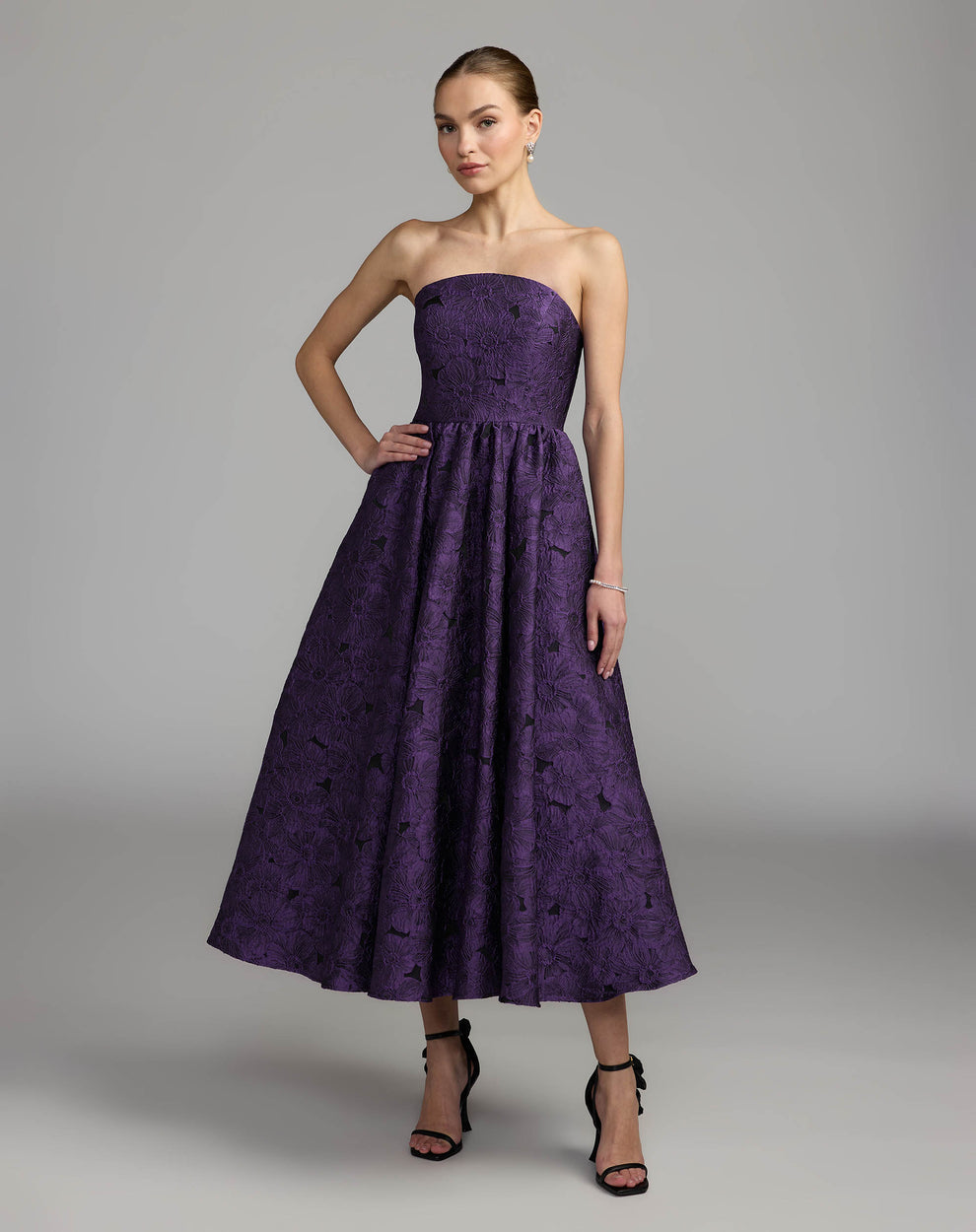 Strapless Curved Neck Floor-Length Lace Cocktail A-Line Mac Duggal 27880