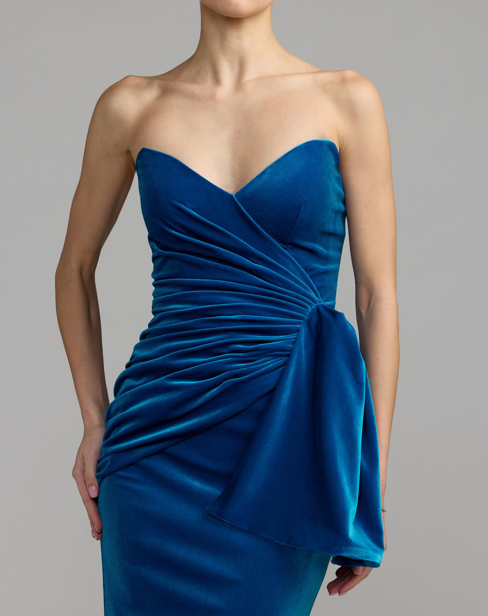 Strapless Curved Neck Floor-Length Velvet Prom Mermaid Mac Duggal 27894
