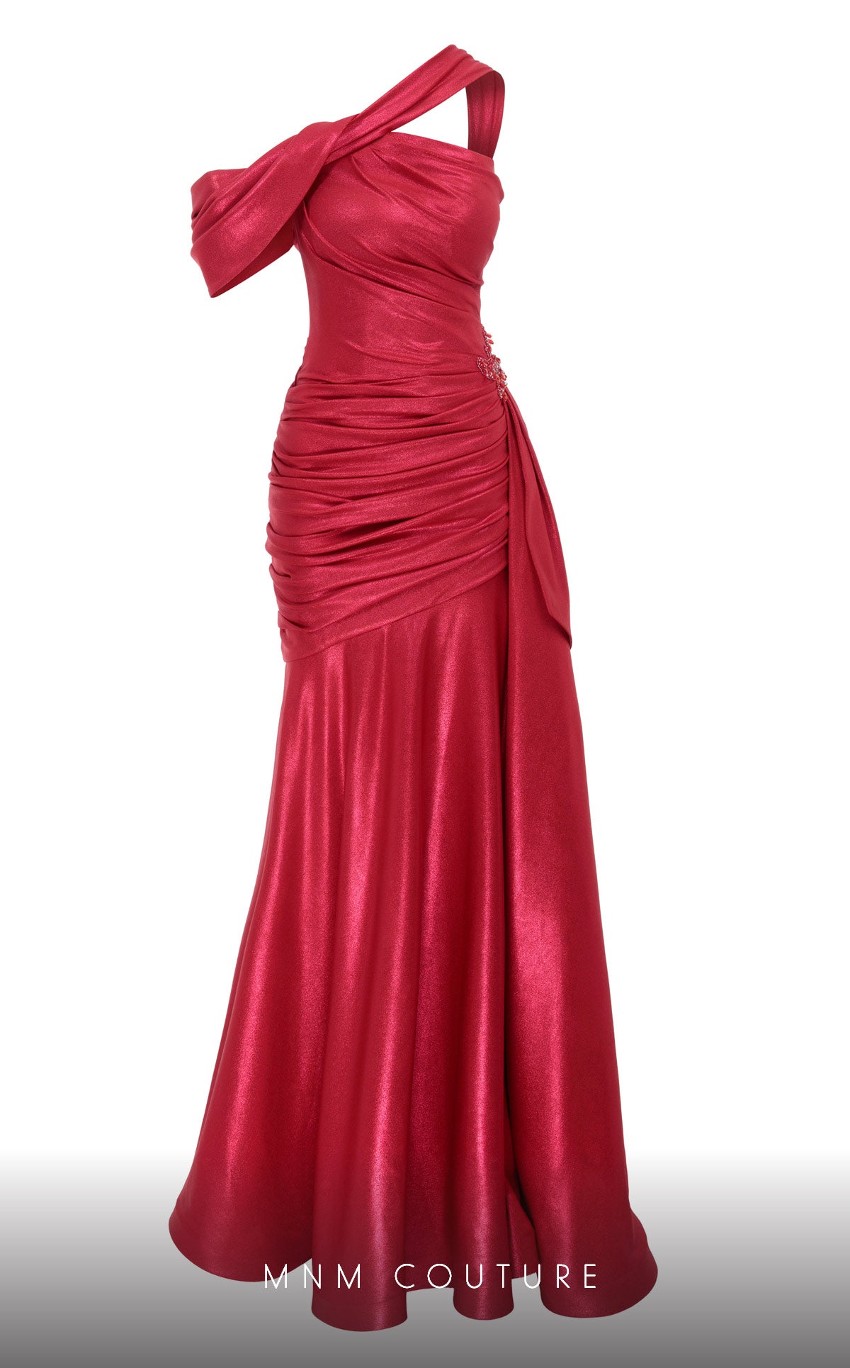 One-Shoulder Floor-Length Satin Formal Mermaid MNM Couture 2792