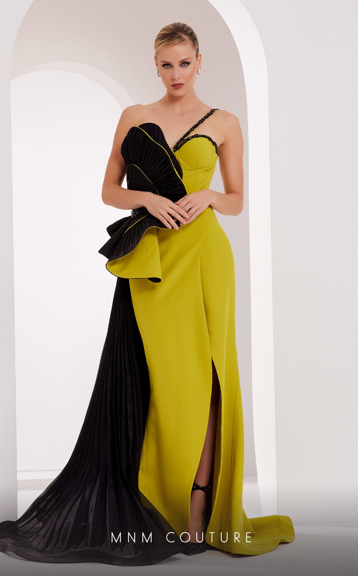 Formal Dresses Beaded Fitted Long Pleated Evening Formal Dress Black Olive