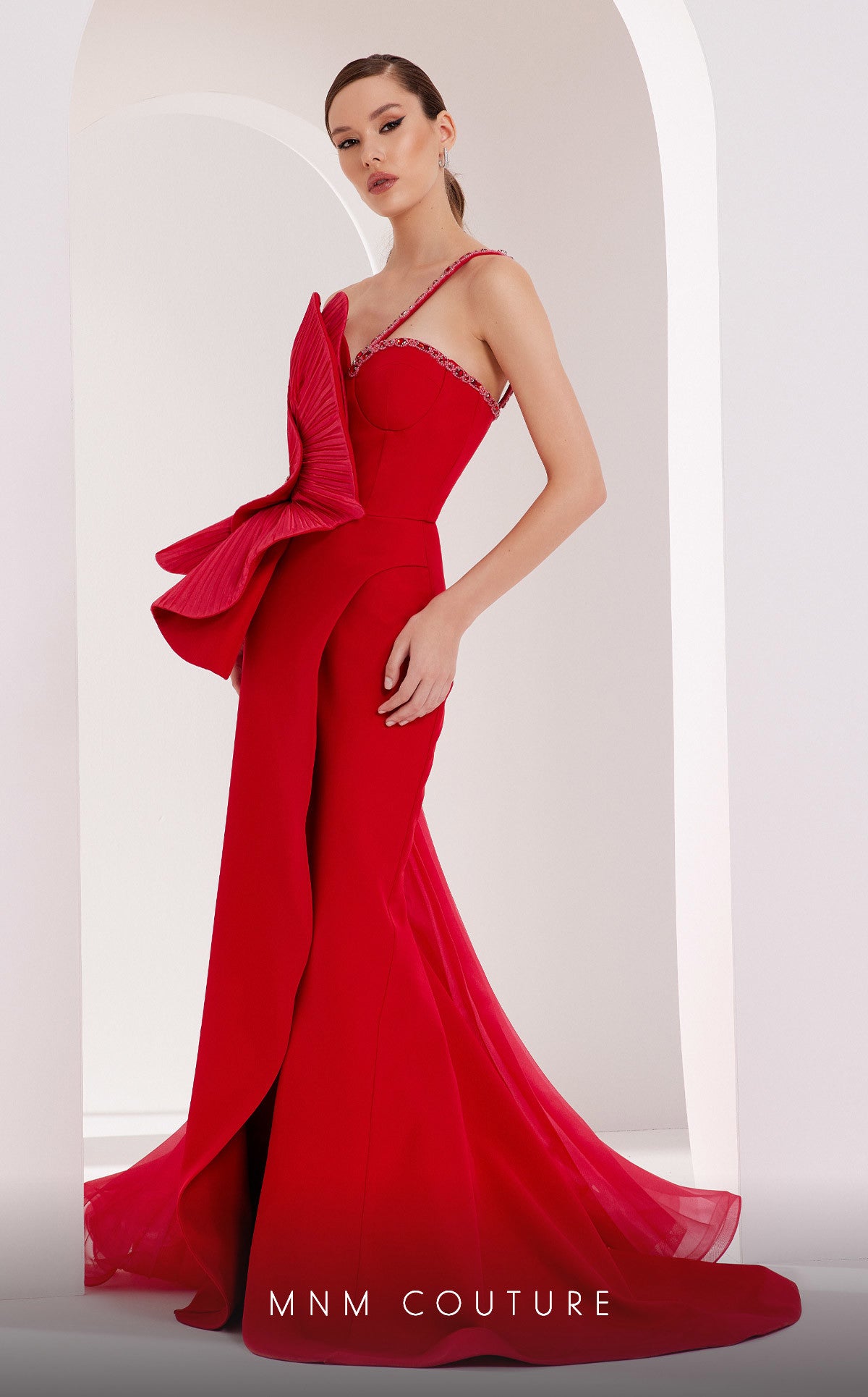 Formal Dresses Beaded Fitted Long Pleated Evening Formal Dress Red