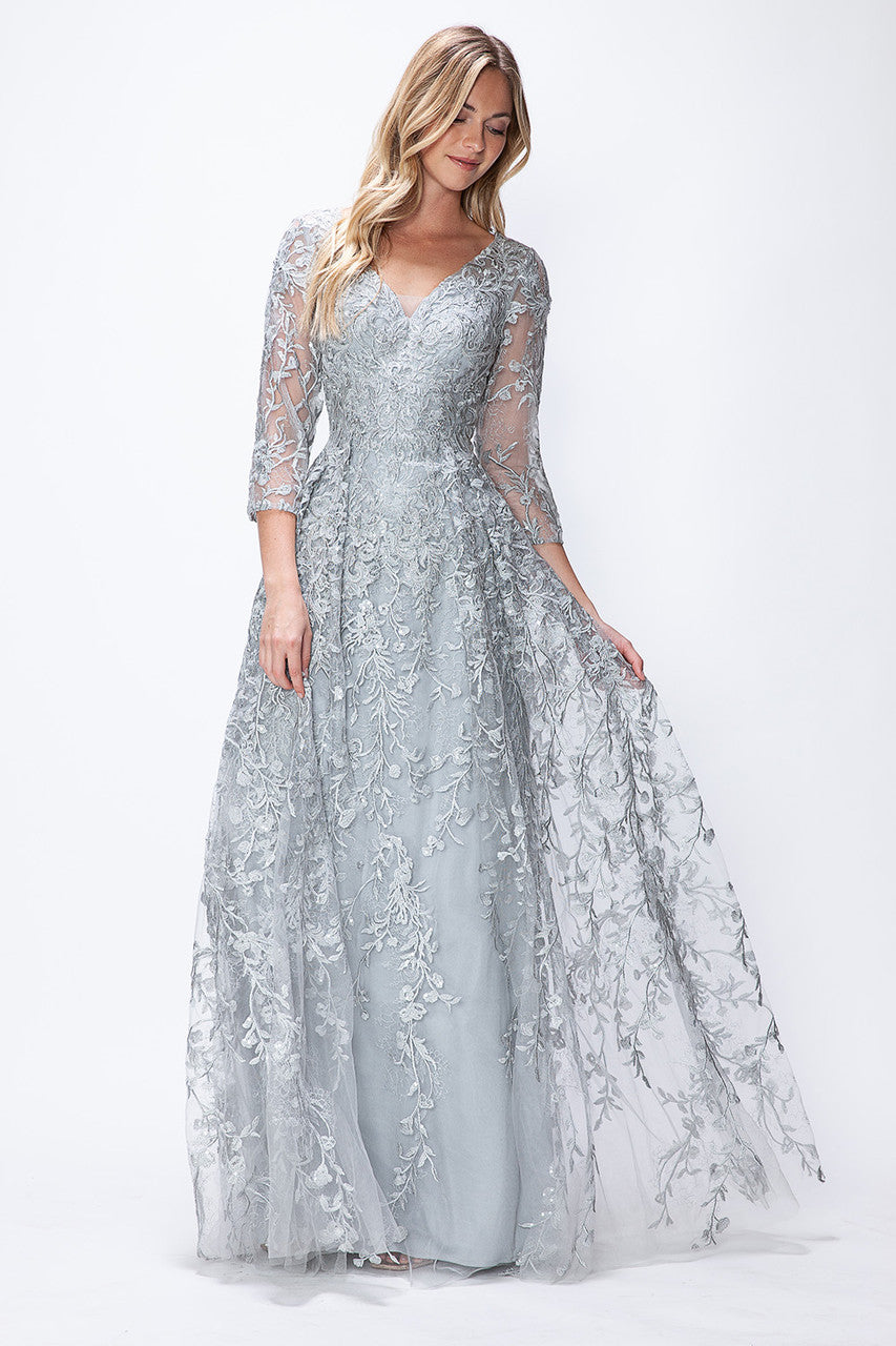 Mother of the Bride Dresses Long Formal Lace Mother of the Bride Dress Lenovia 8356 Silver