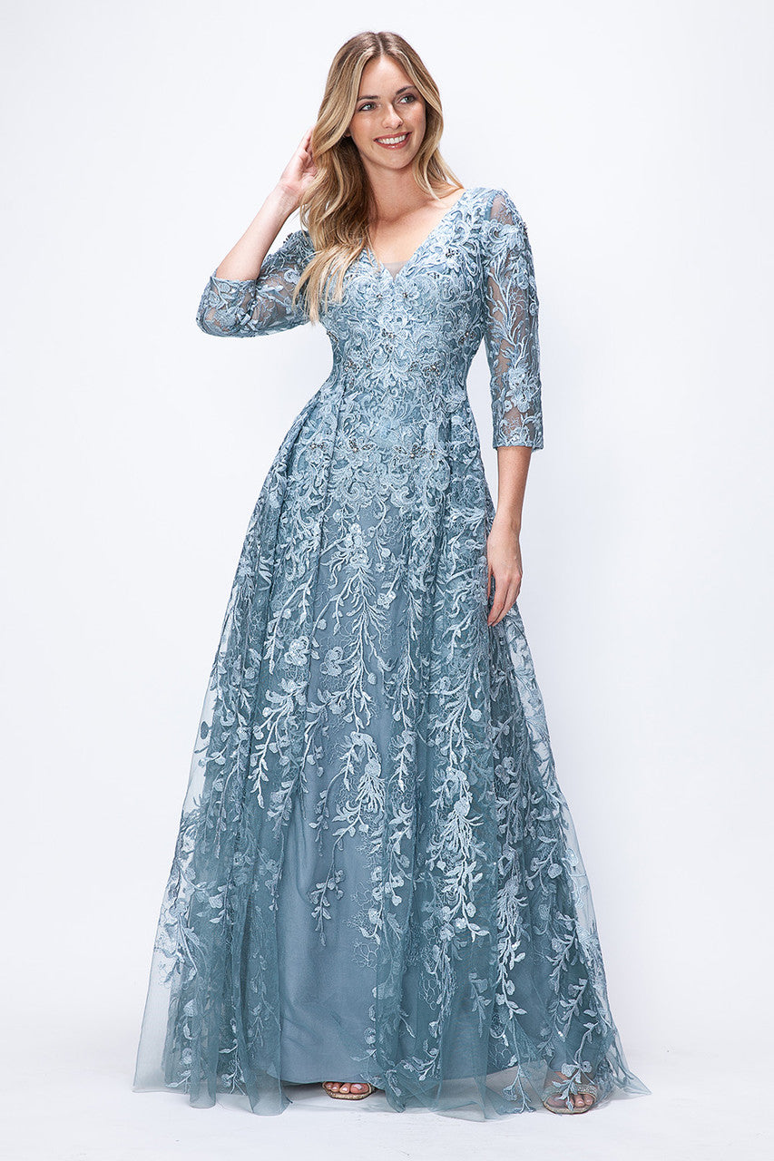Mother of the Bride Dresses Long Formal Lace Mother of the Bride Dress Lenovia 8356 Denim Blue