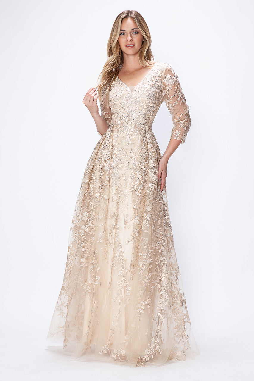 Mother of the Bride Dresses Long Formal Lace Mother of the Bride Dress Lenovia 8356 Champagne
