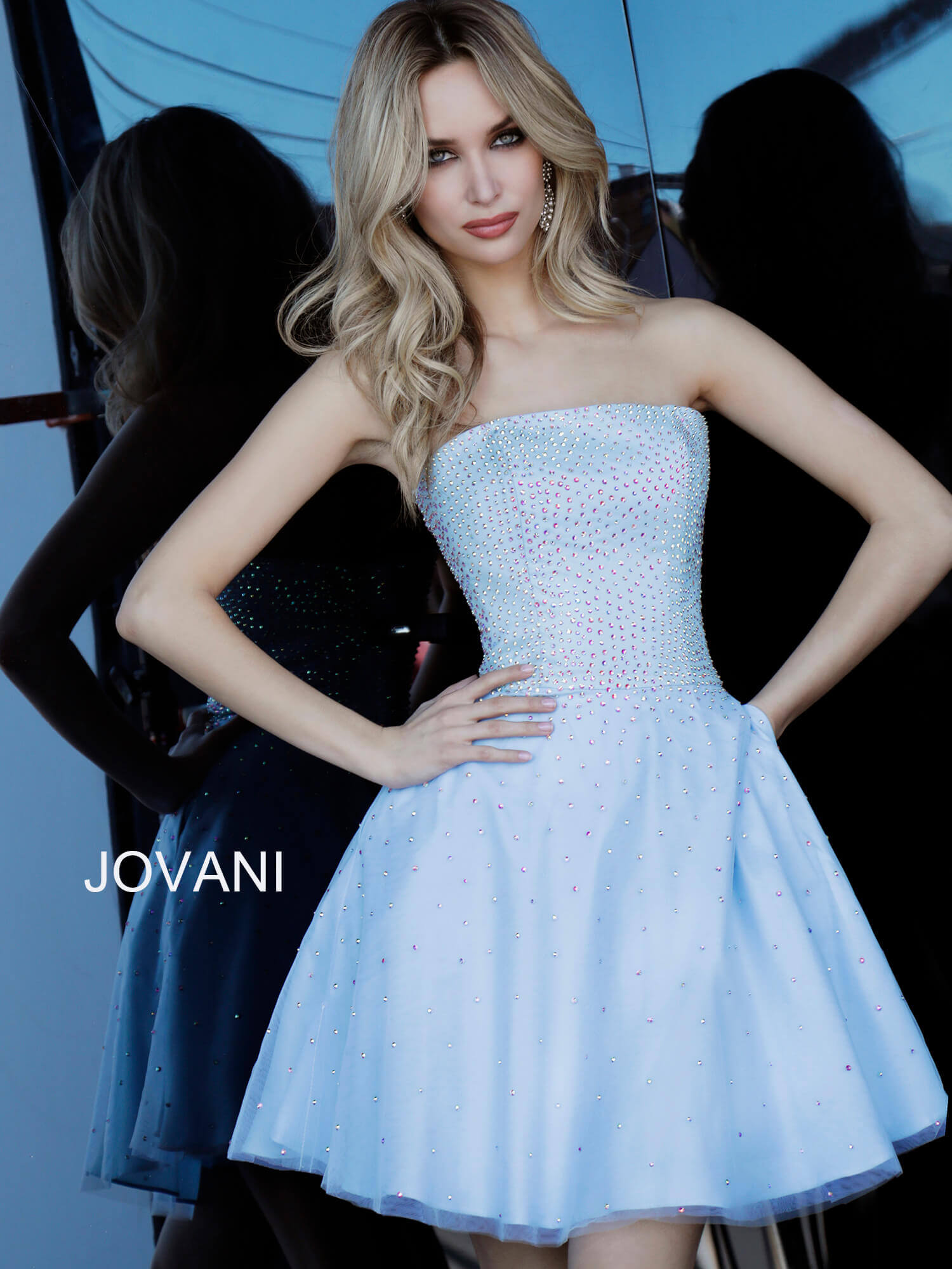 Strapless Knee-Length Tulle Homecoming A-Line Jovani K2830