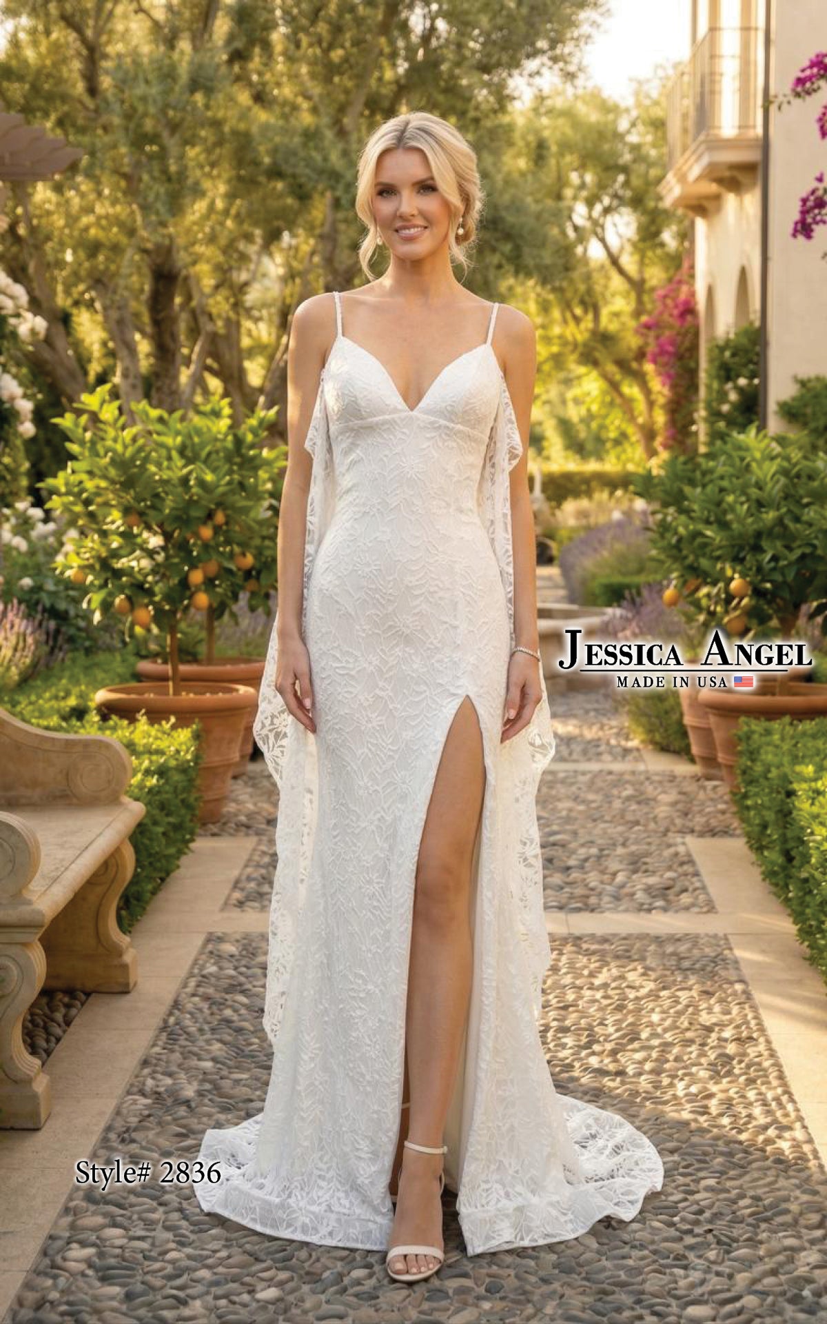V-Neck Floor-Length Lace Wedding Dress Mermaid Jessica Angel 2836