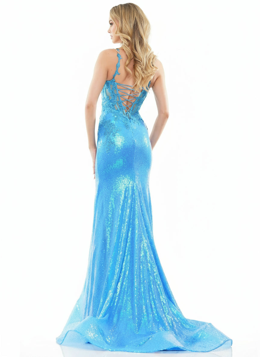 Colors 2848 Colors Long Spaghetti Strap Prom Dress Turquoise