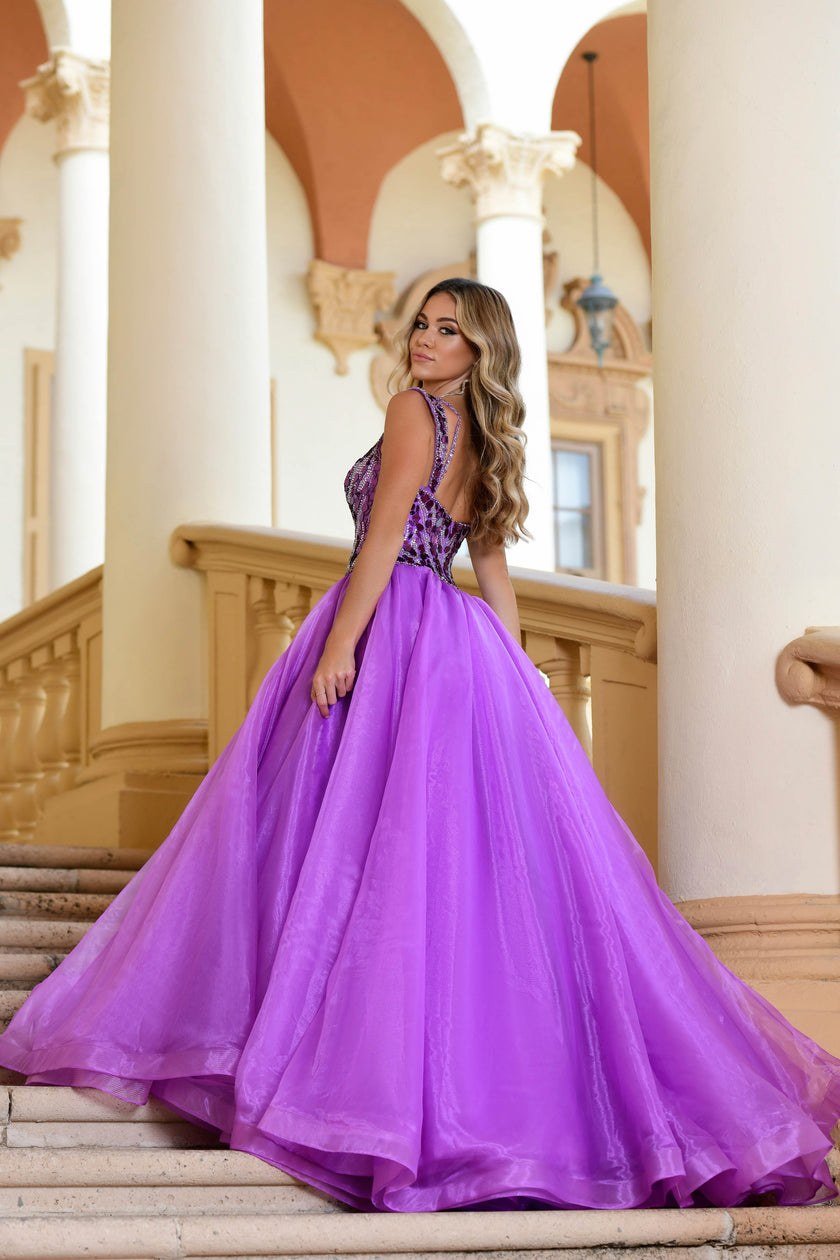 Prom Dresses Long Formal Ball Gown Sequin Prom Lace Dress Violet