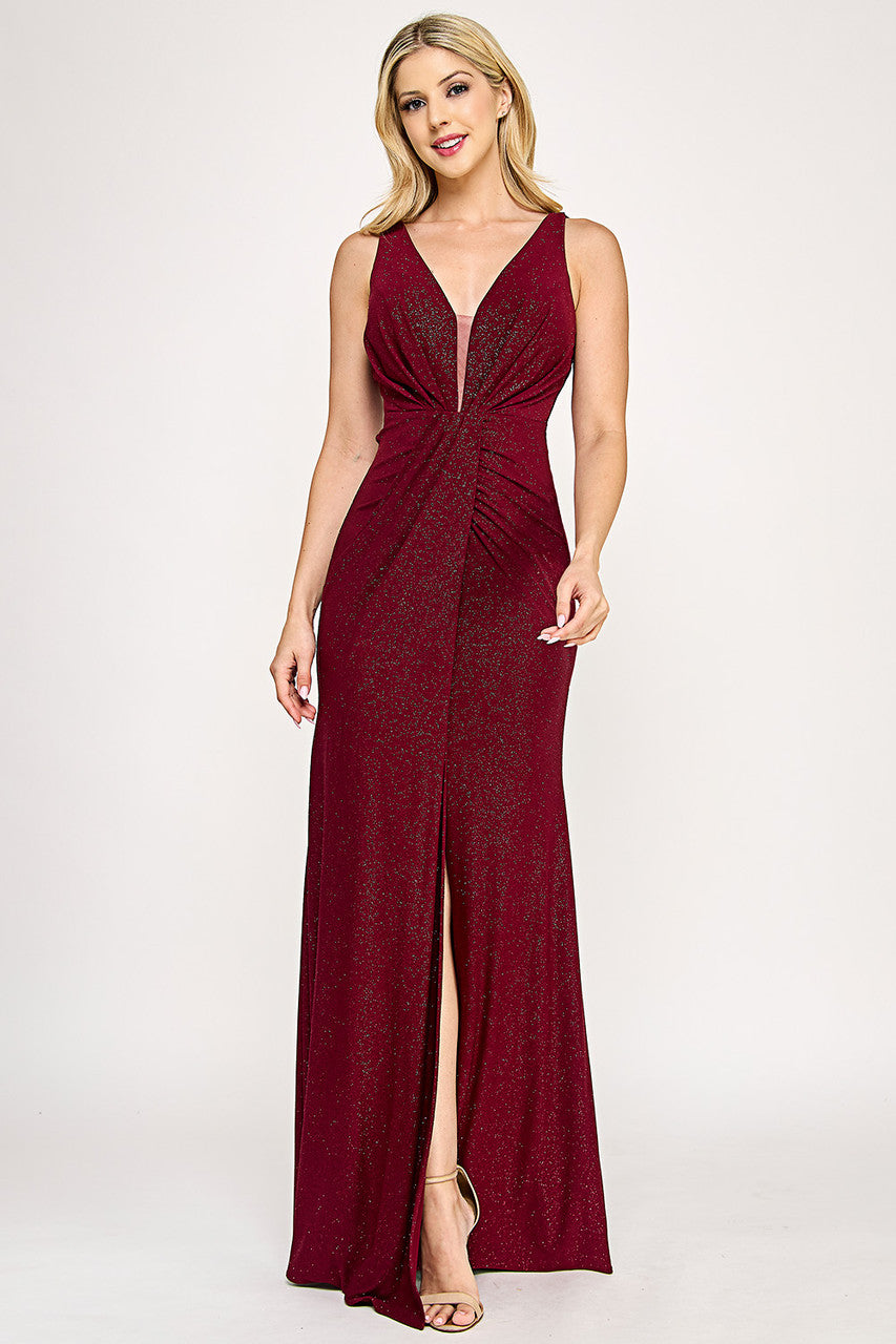 Prom Dresses Long Formal Glitter Slit Prom Dress Lenovia 5308 Burgundy