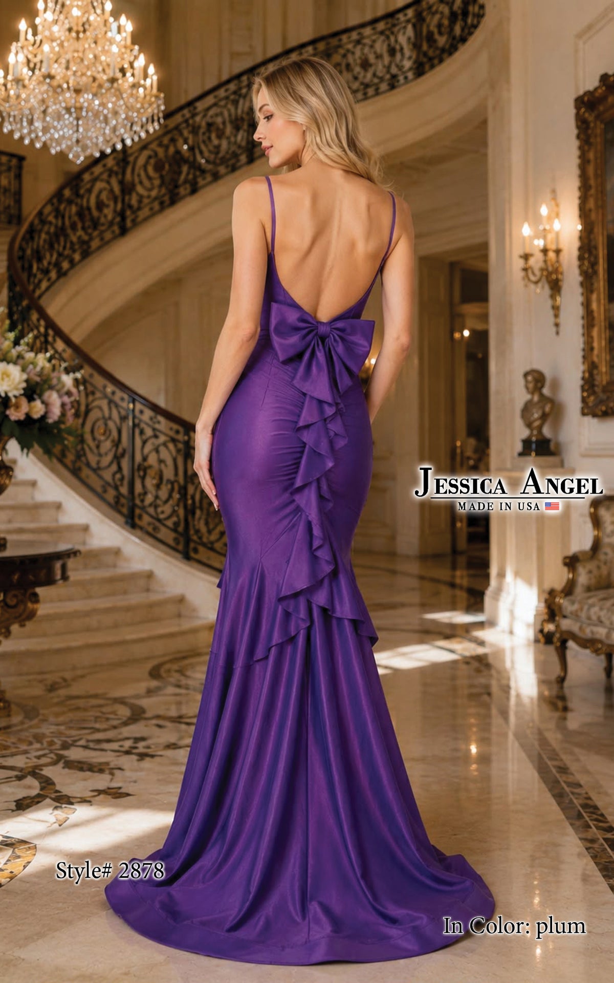 V-Neck Floor-Length Satin Occasion Mermaid Jessica Angel 2878