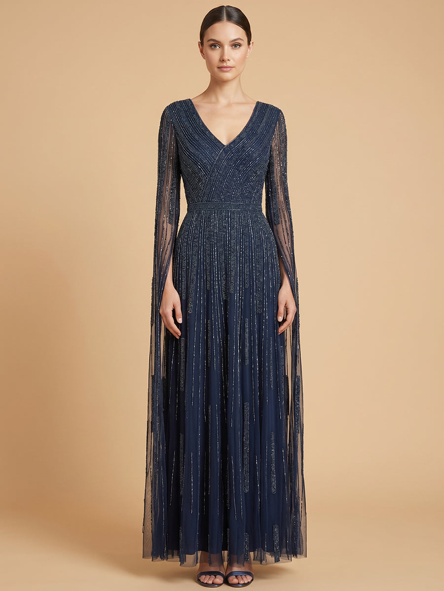V-Neck Floor-Length Tulle Formal A-Line Lara 28835