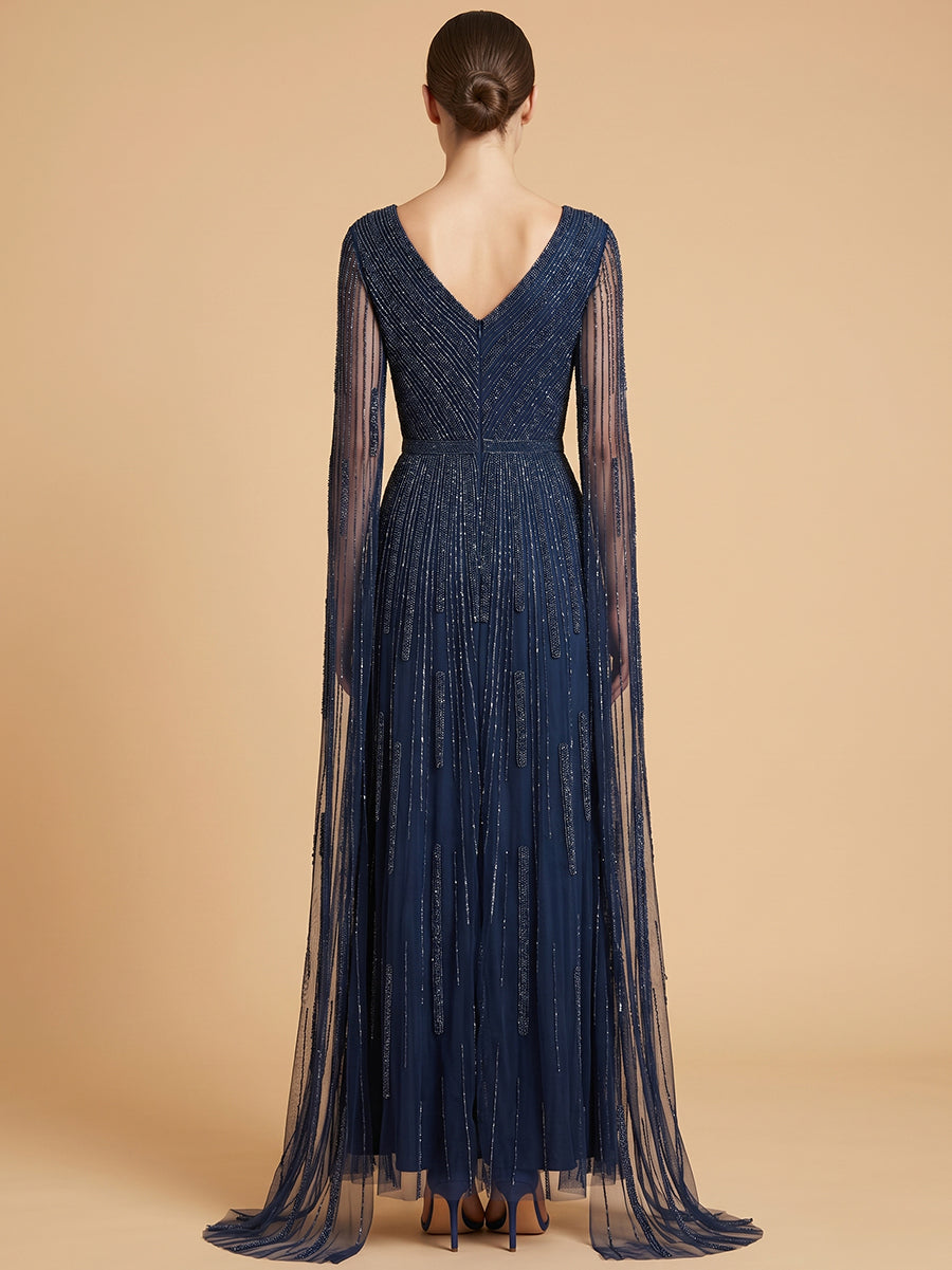 V-Neck Floor-Length Tulle Formal A-Line Lara 28835