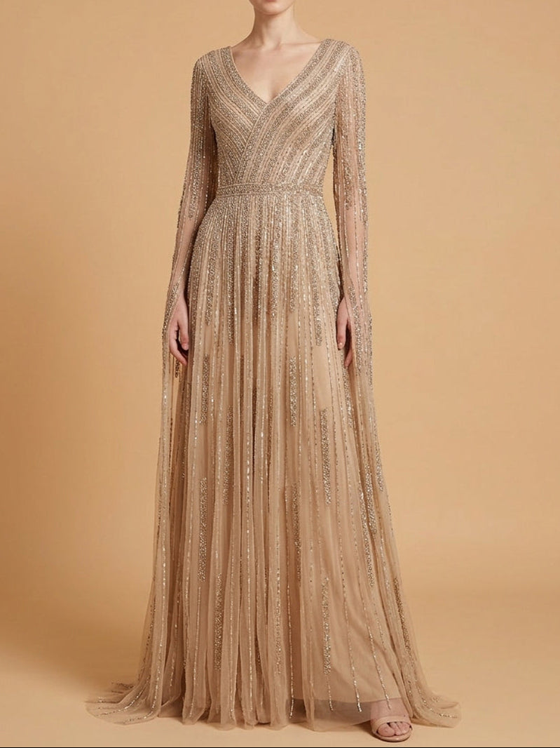 V-Neck Floor-Length Tulle Formal A-Line Lara 28835