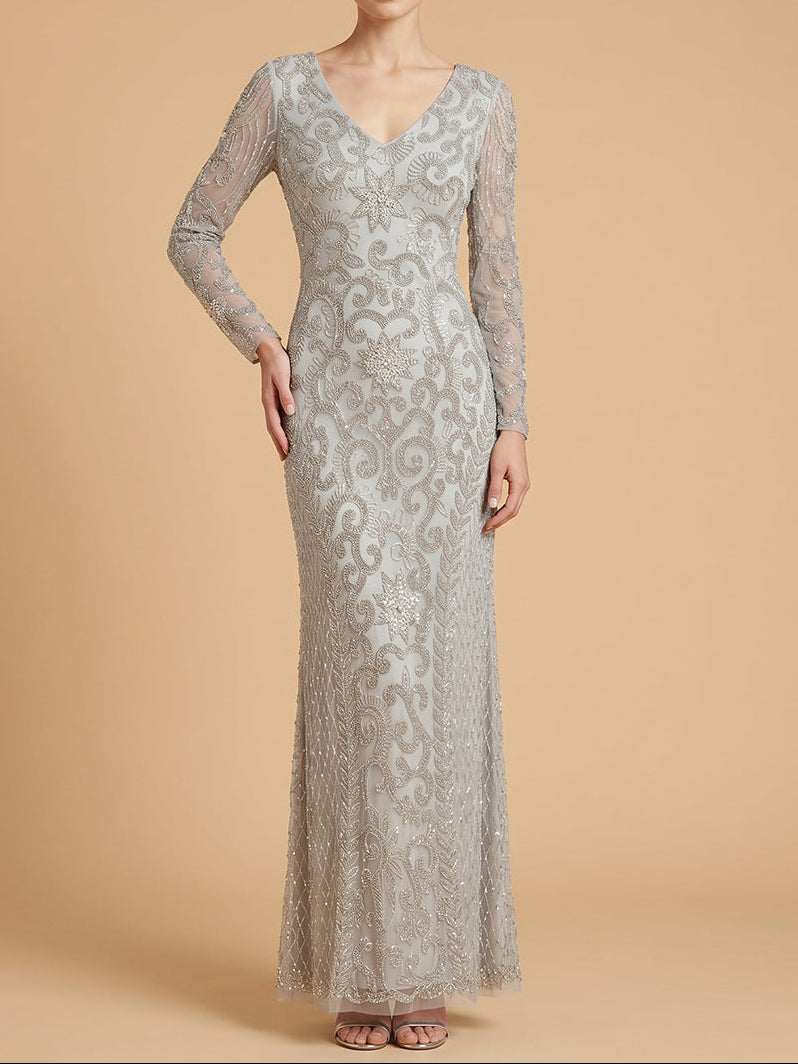 V-Neck Floor-Length Lace Formal Sheath Lara 28836