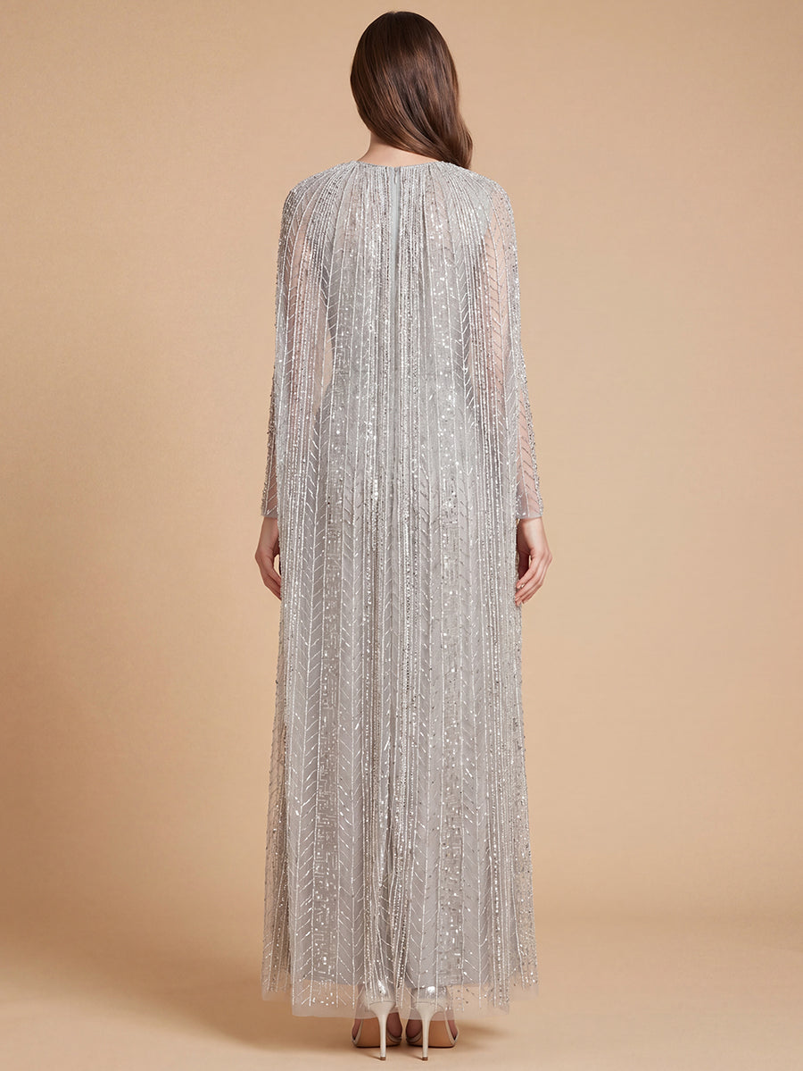 Crew/High-Neck Floor-Length Sequin Formal Sheath Lara 28837