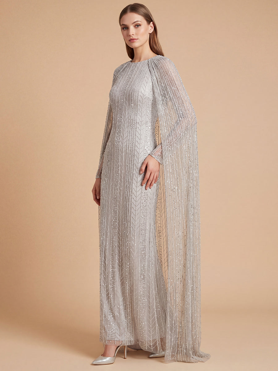 Crew/High-Neck Floor-Length Sequin Formal Sheath Lara 28837