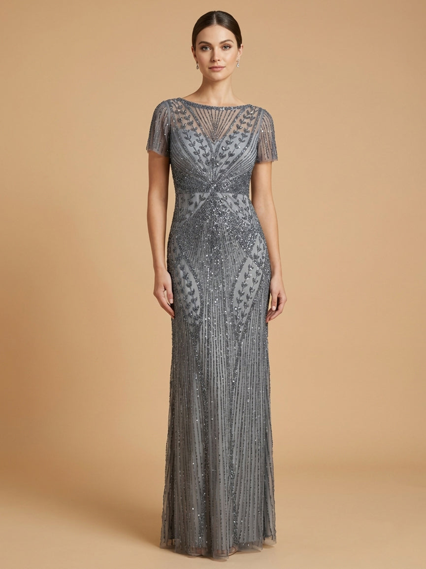 Mother of the Bride Dresses Long Formal Beaded Sequin Mother of the Bride Dress Lara Dresses 28856 Mid Grey