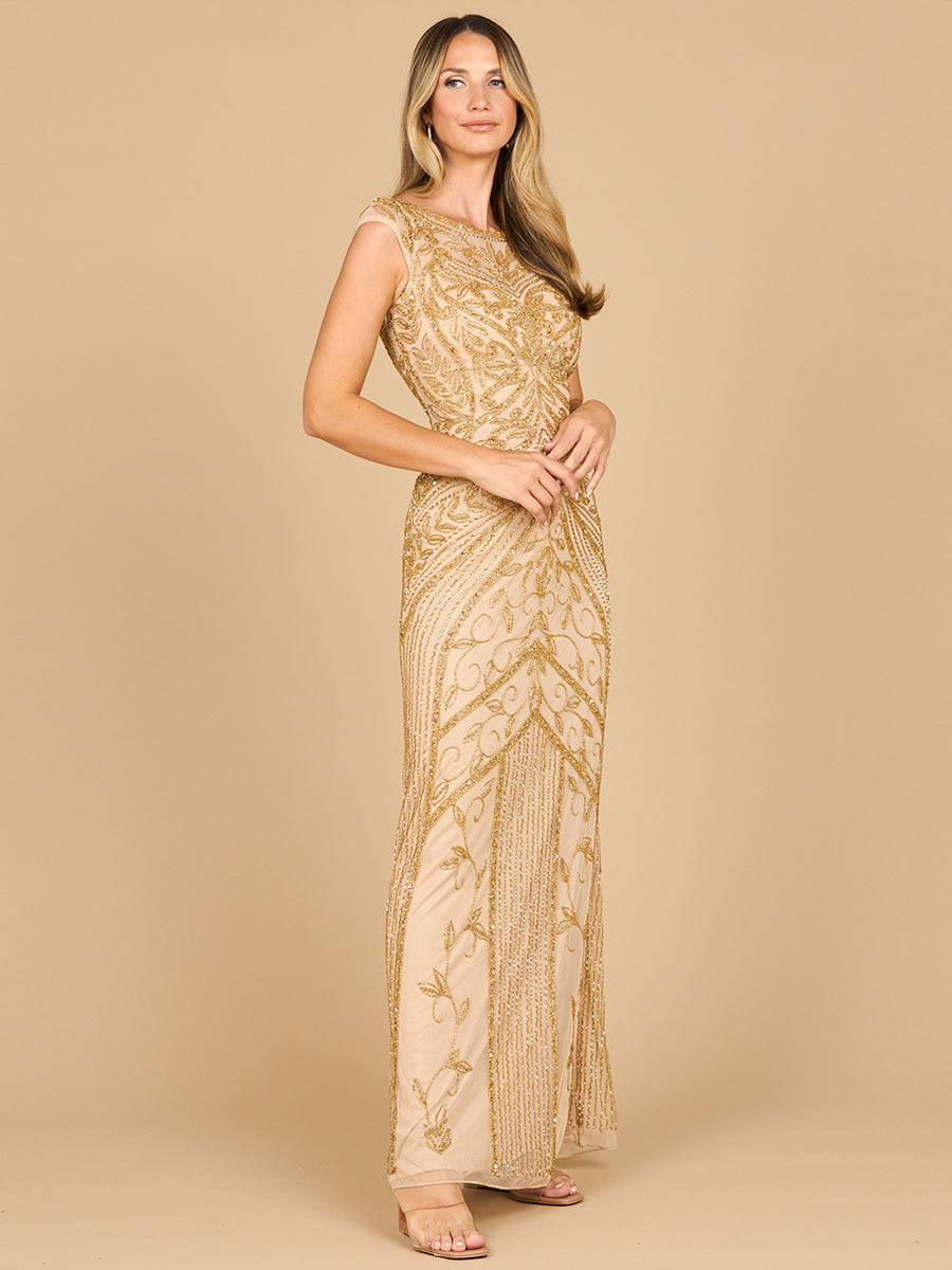 Formal Dresses Sequin Beaded Long Evening Formal Dress Gold