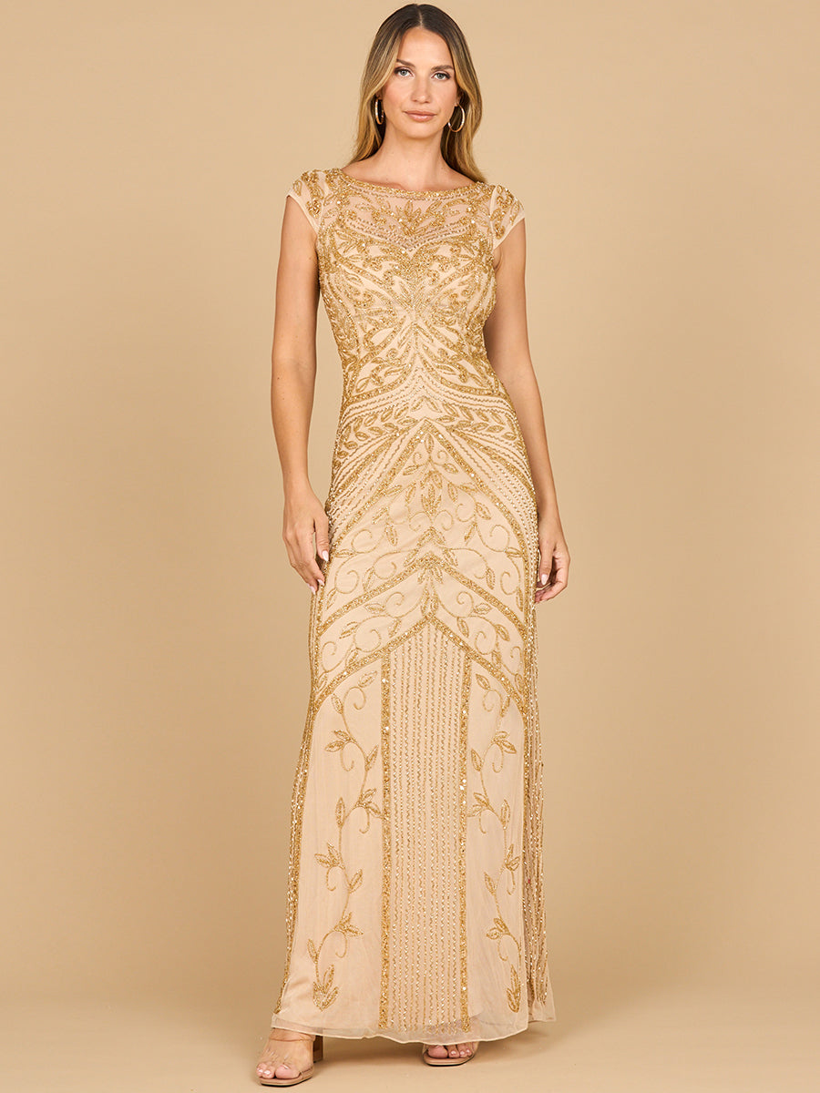 Formal Dresses Sequin Beaded Long Evening Formal Dress Gold