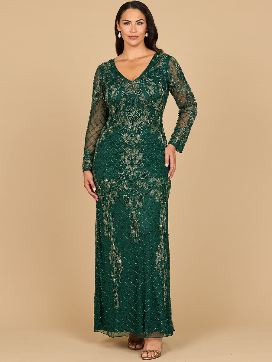 Mother of the Bride Dresses Beaded Long Fitted Mother of the Bride Dress Dark Green