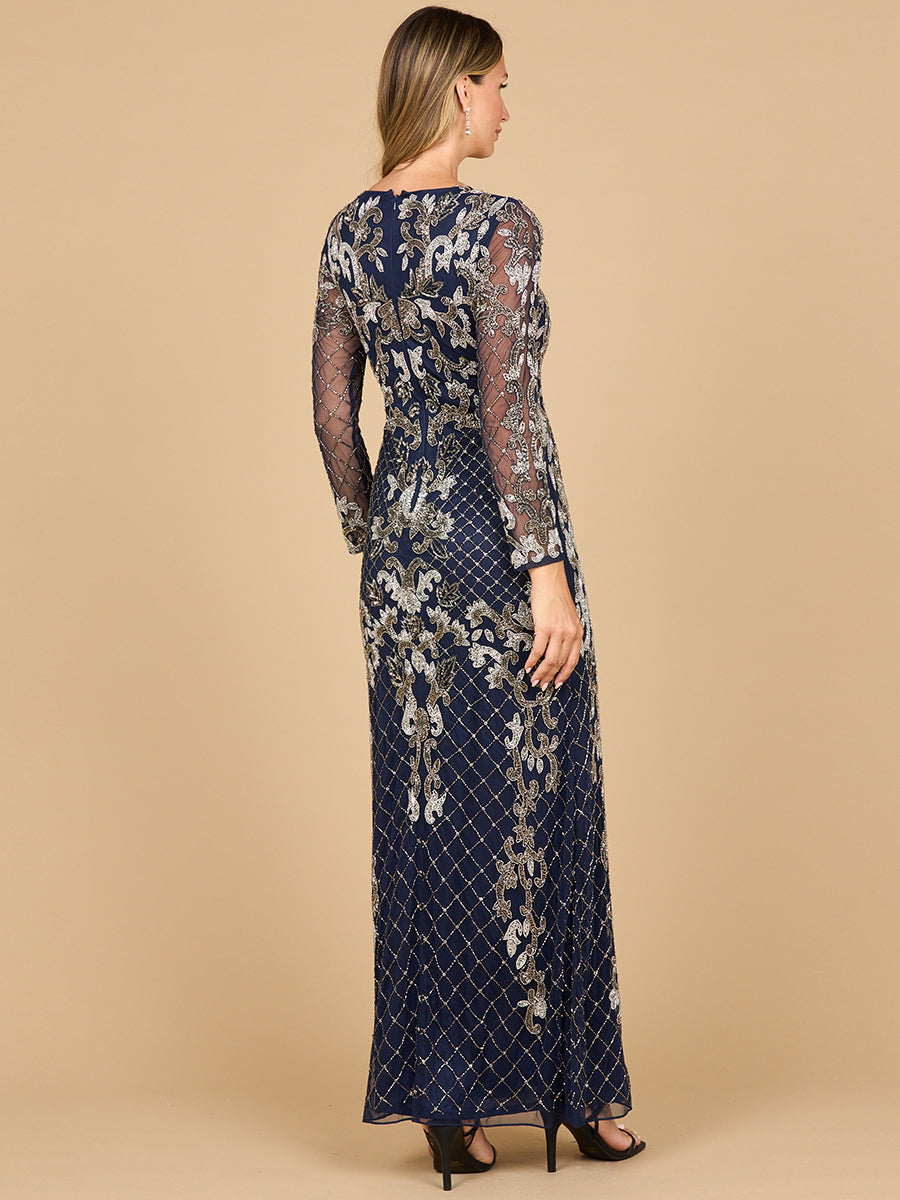 Mother of the Bride Dresses Beaded Long Fitted Mother of the Bride Dress Navy