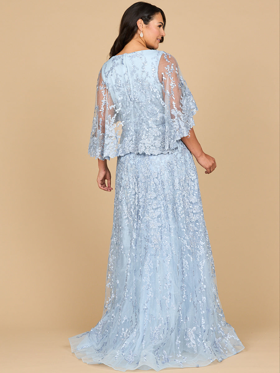 Mother of the Bride Dresses Cape Sleeve A Line Lace Long Formal Mother of the Bride Dress Light Blue