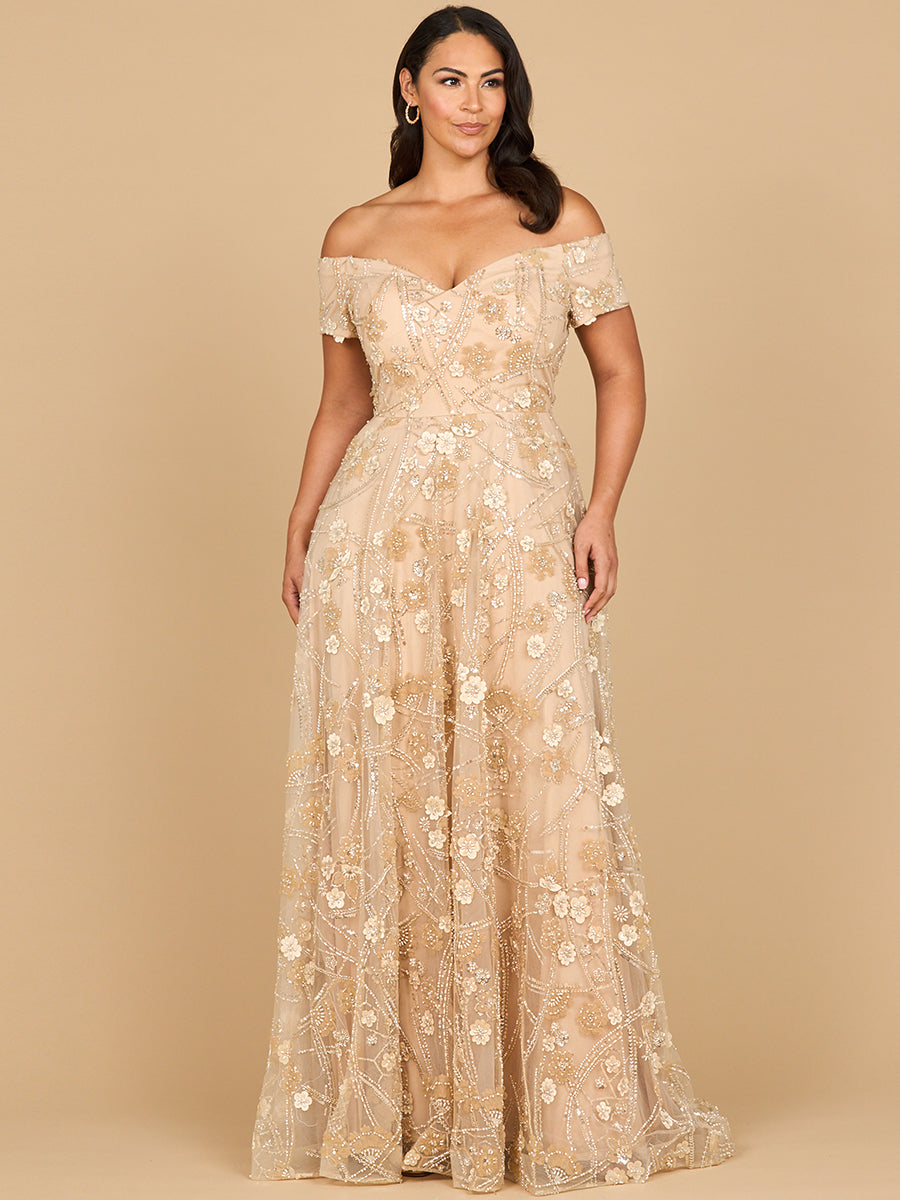 Formal Dresses Floral Lace Long Formal A Line Evening Dress Taupe