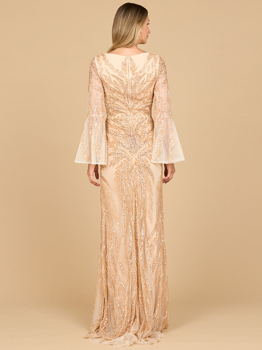 Mother of the Bride Dress Fitted Long Sleeve Beaded Formal Mother of the Bride Dress Champagne