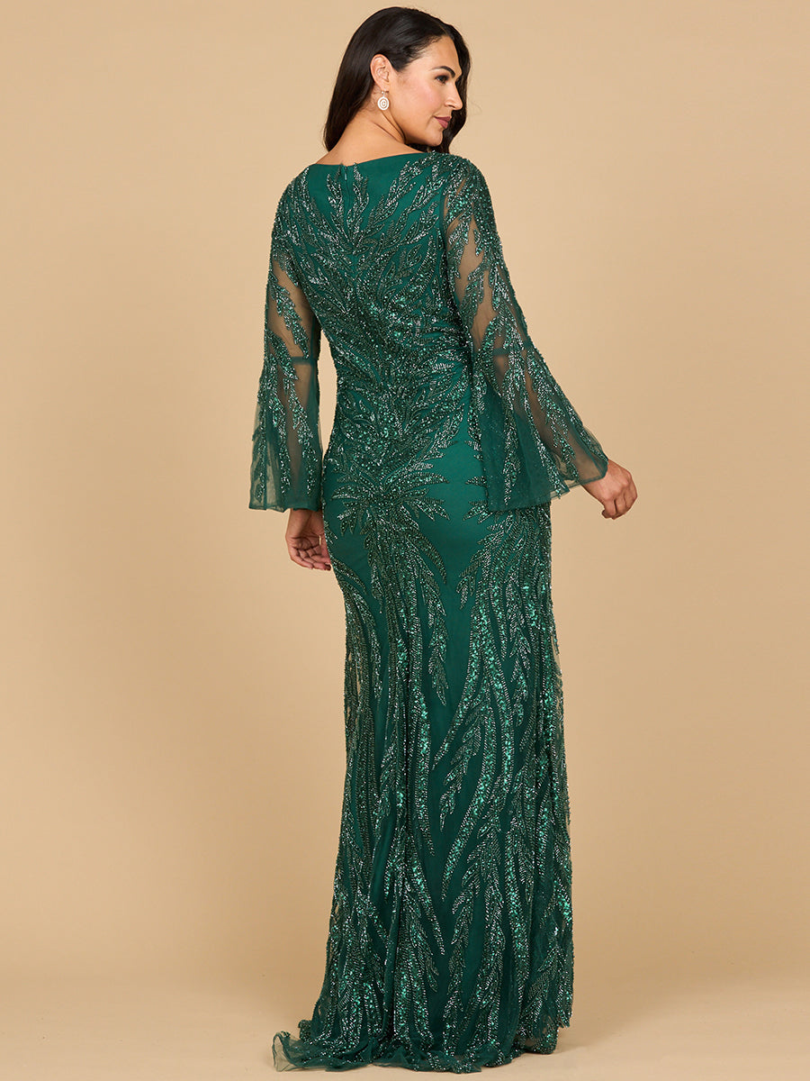 Mother of the Bride Dress Fitted Long Sleeve Beaded Formal Mother of the Bride Dress Dark Green