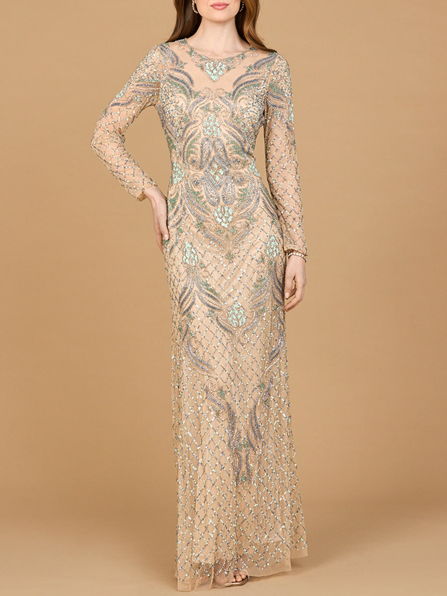 Mother of the Bride Dresses Fitted Long Formal A Line Beaded Mother of the Bride Dress Nude Multi