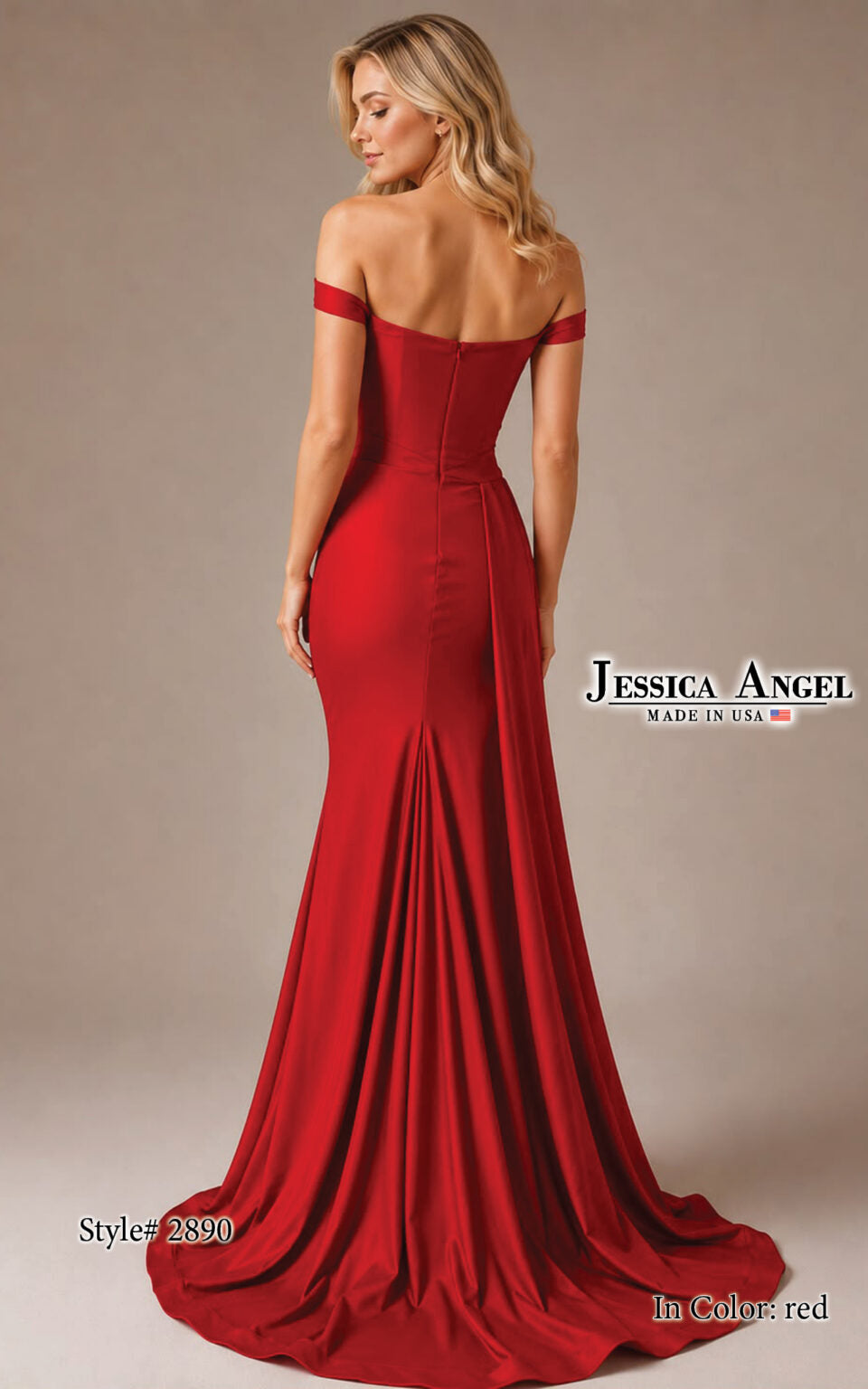 Off-the-Shoulder Floor-Length Satin Formal Mermaid Jessica Angel 2890