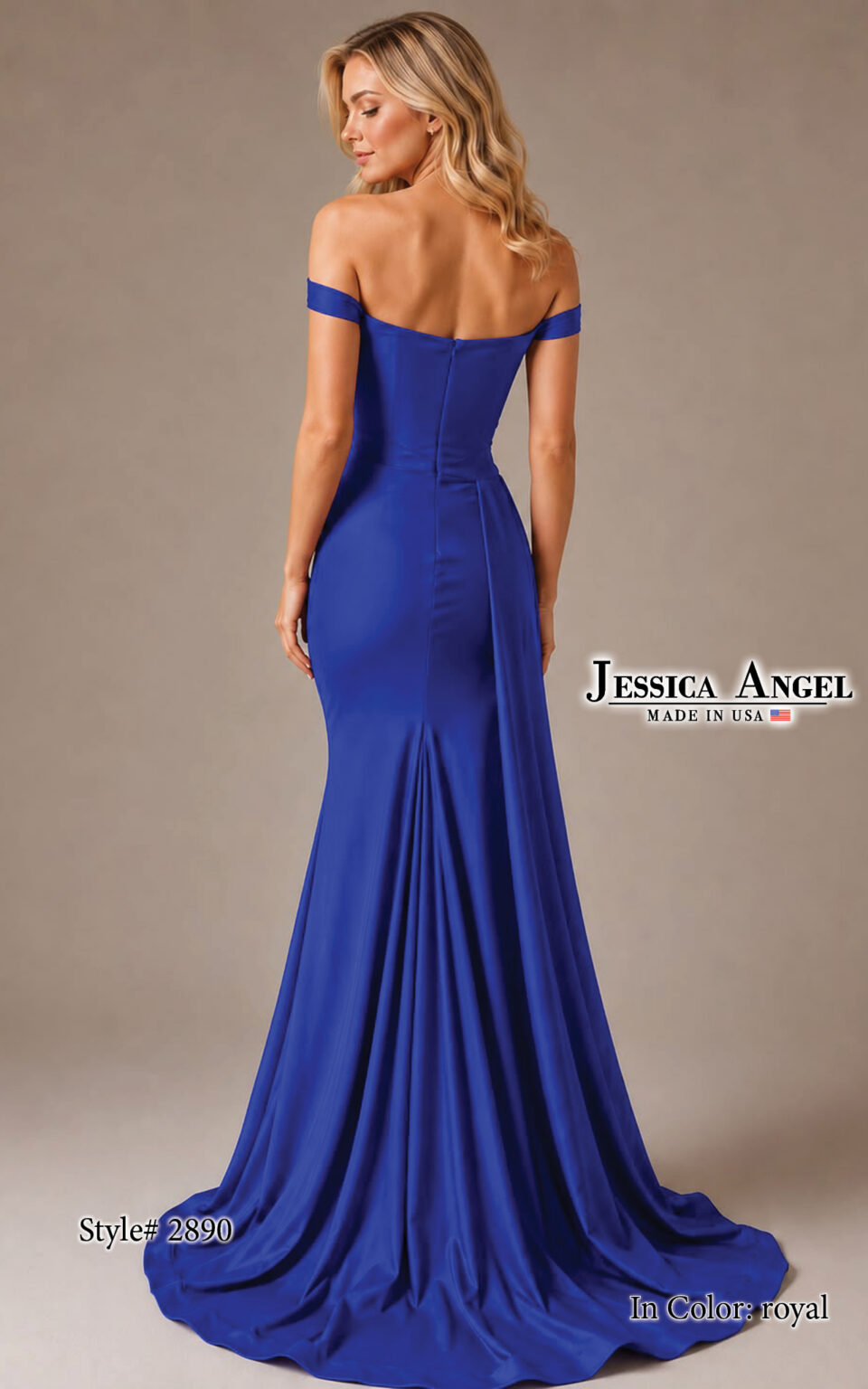 Off-the-Shoulder Floor-Length Satin Formal Mermaid Jessica Angel 2890