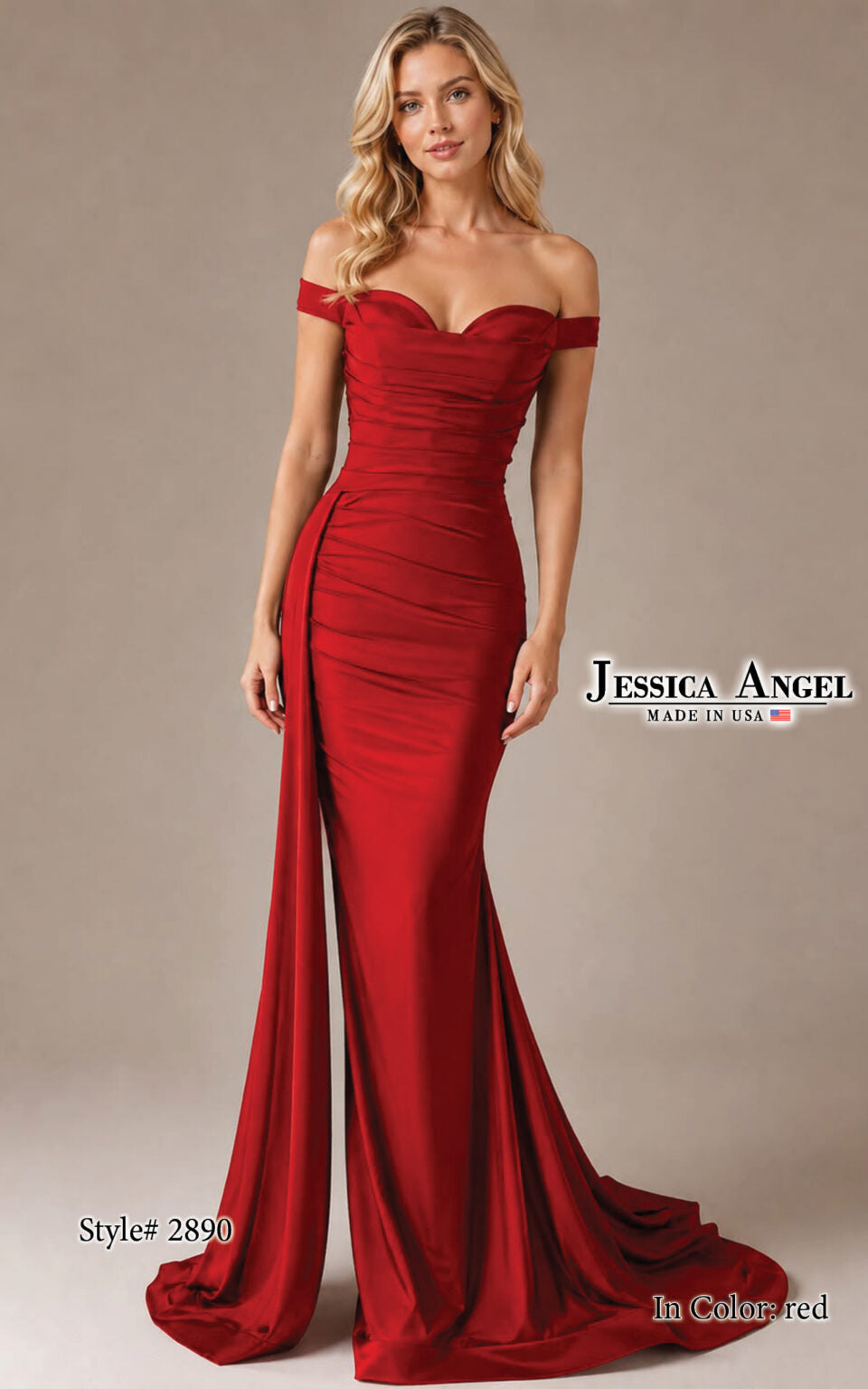 Off-the-Shoulder Floor-Length Satin Formal Mermaid Jessica Angel 2890