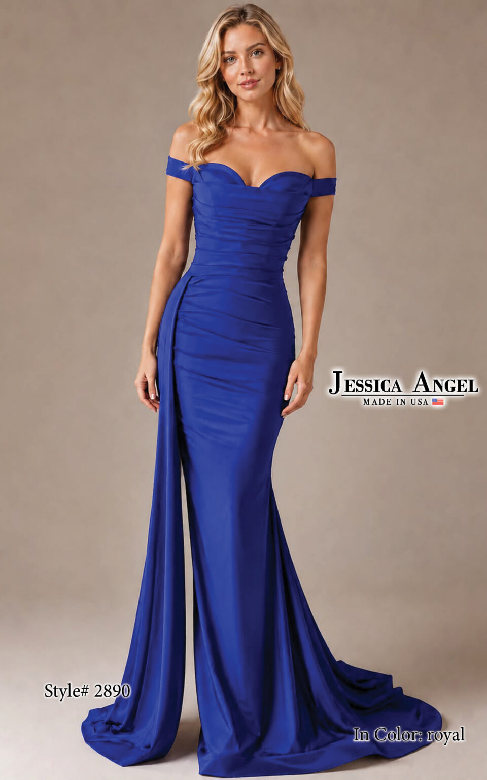 Off-the-Shoulder Floor-Length Satin Formal Mermaid Jessica Angel 2890
