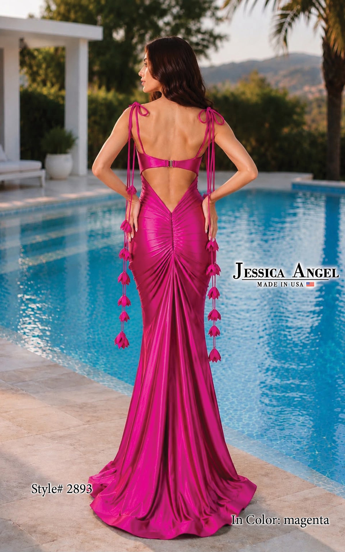 V-Neck Floor-Length Satin Formal Mermaid Jessica Angel 2893