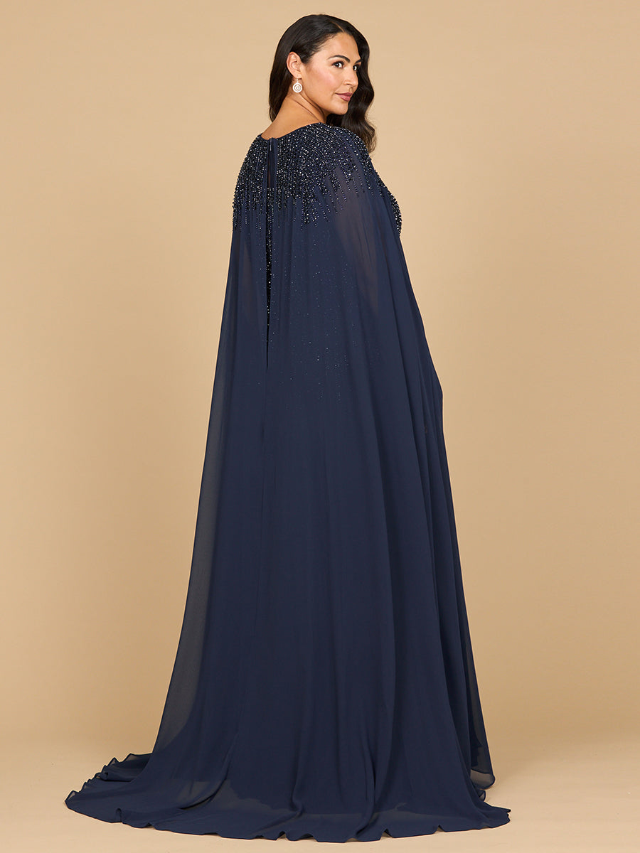 Mother of the Bride Dresses Long Formal Beaded Cape Mother of the Bride Dress Navy