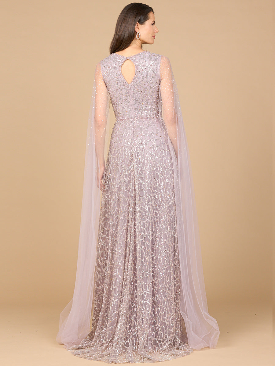 Mother of the Bride Dresses Beaded Long Formal Mother of the Bride Cape Dress Dusty Purple