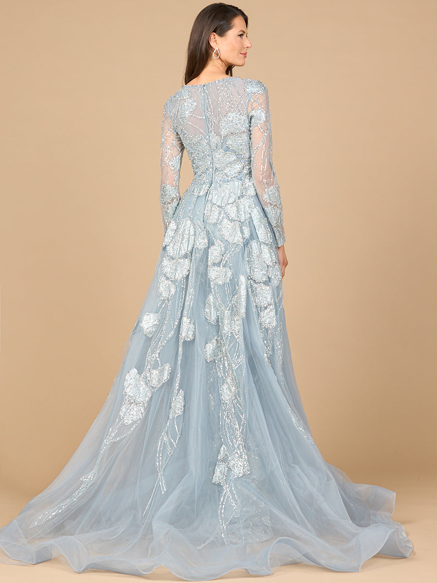 Prom Dresses Fitted Lace Long Overskirt Formal Evening Dress Slate