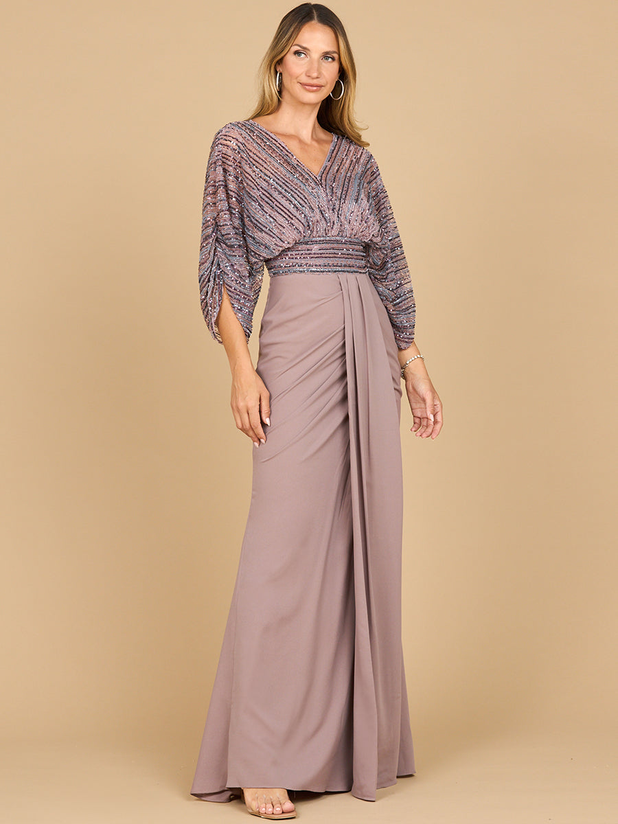Mother of the Bride Dress Long Formal Beaded Cape Mother of the Bride Dress Dusty Purple
