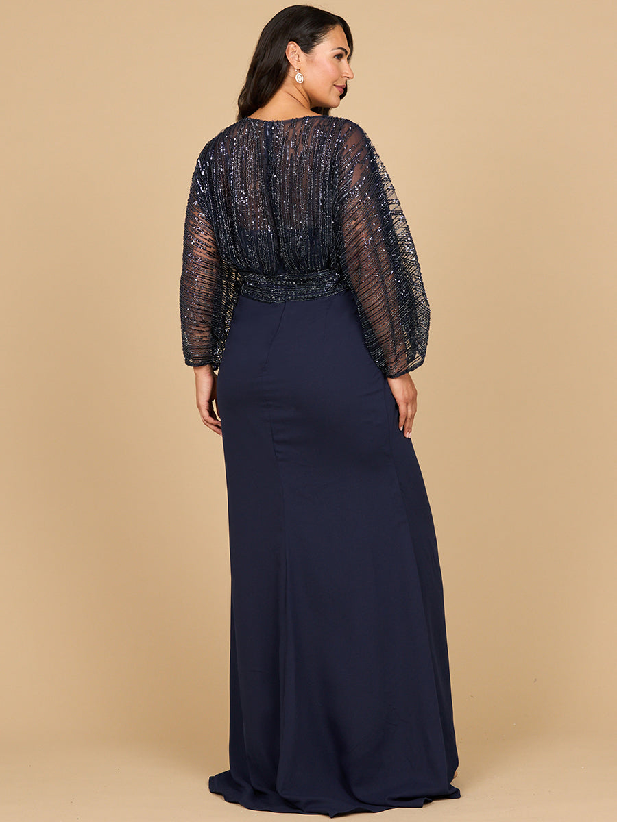 Mother of the Bride Dress Long Formal Beaded Cape Mother of the Bride Dress Navy