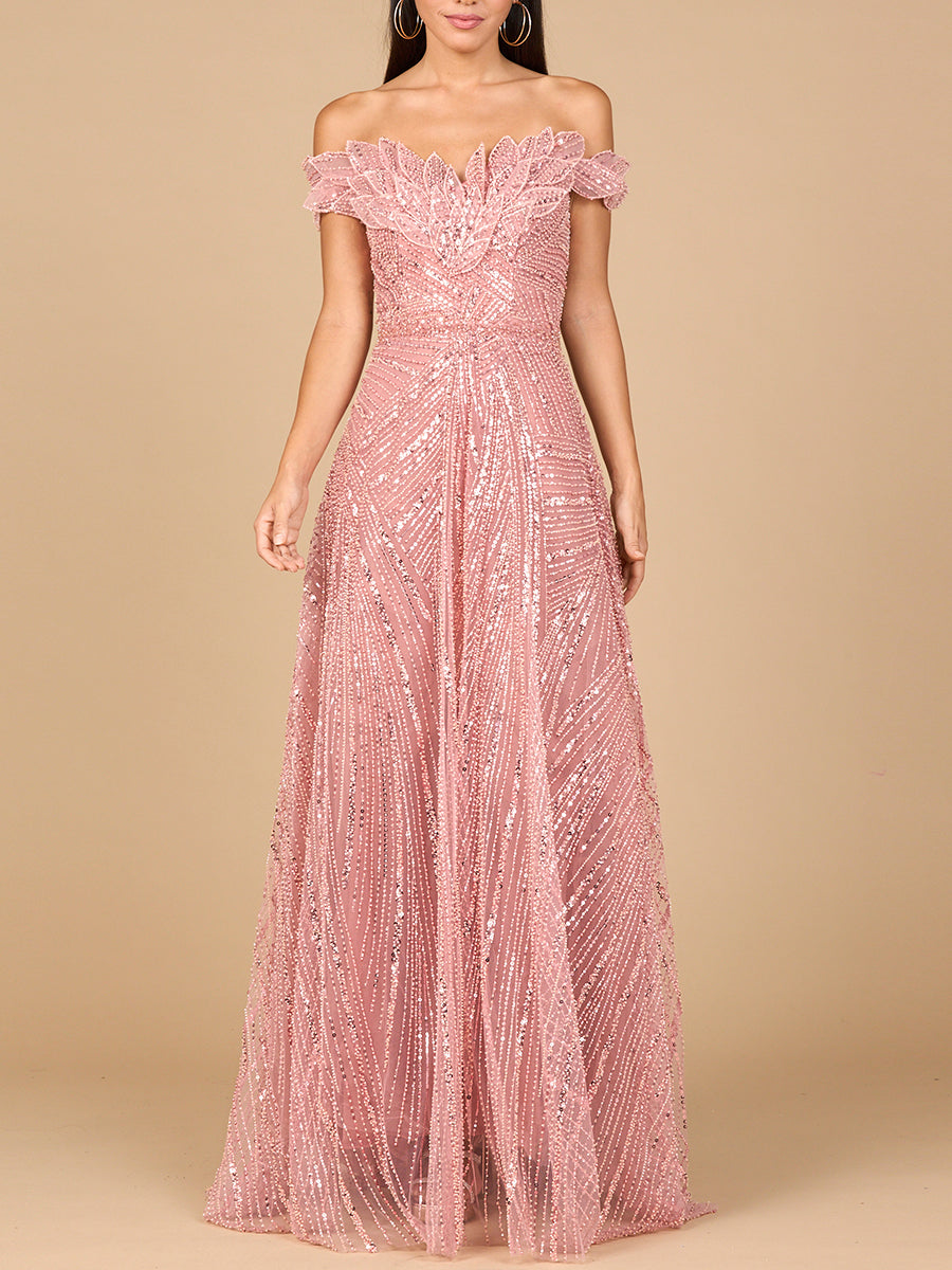 Prom Dresses Beaded Long Ball Gown Formal Prom Dress Dusty Rose