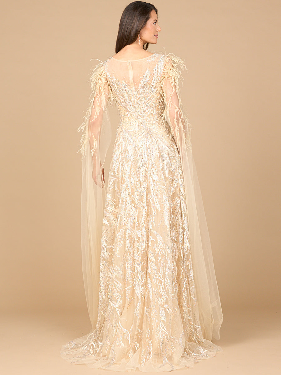 Formal Dresses Long Beaded Formal Cape Sleeve Dress Champagne