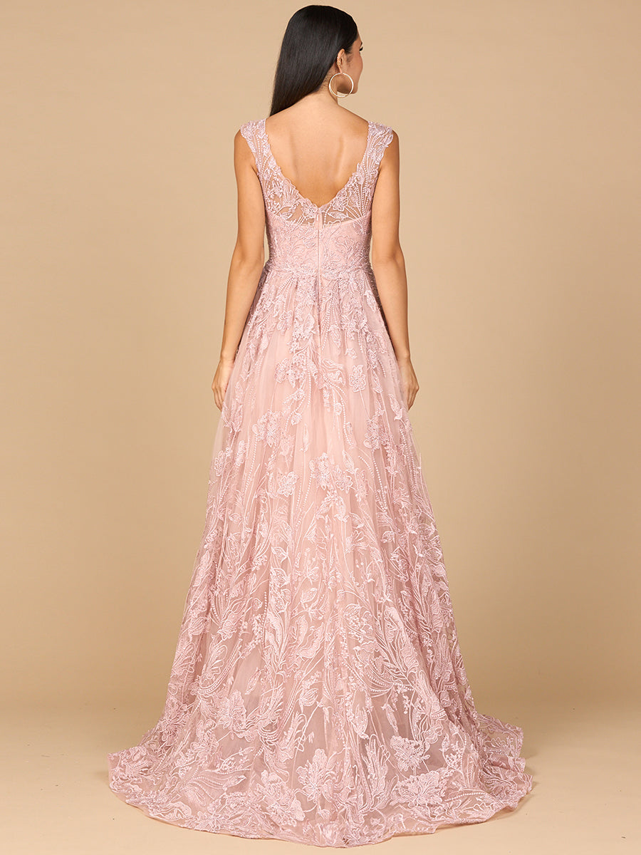 Formal Dresses Long Beaded Formal Removable Overskirt lace Dress Blush