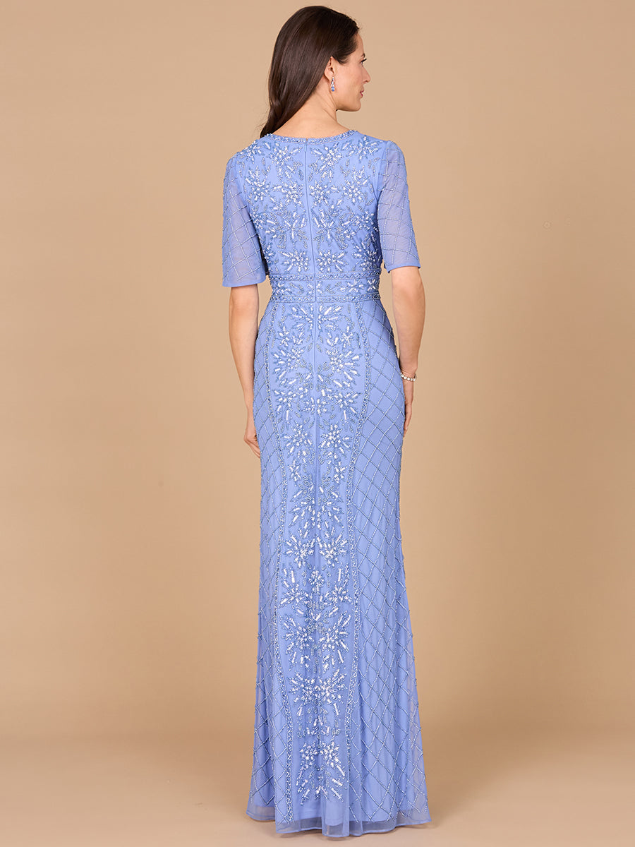 Formal Dresses Cape Sleeve Beaded Long Formal Dress Periwinkle