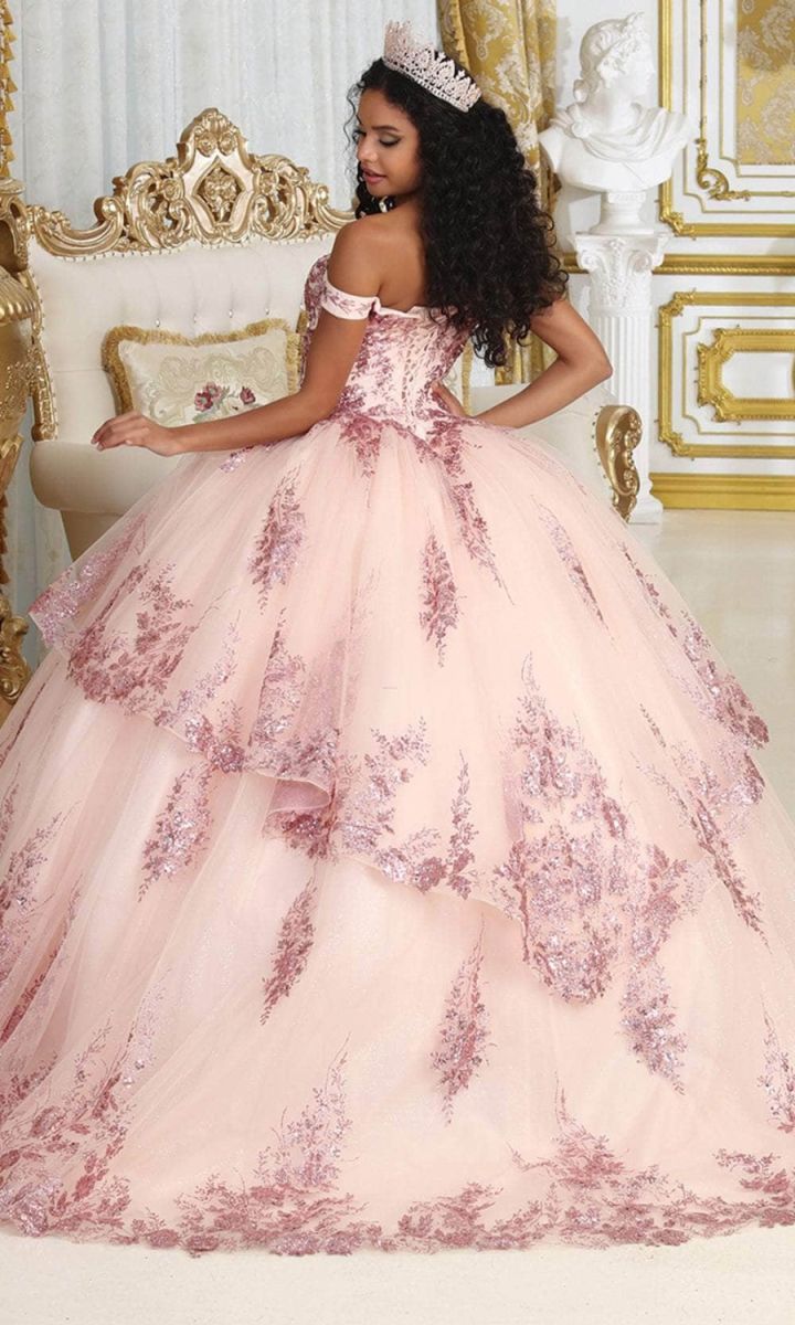 Off-the-Shoulder Floor-Length with Train Tulle Quinceañera Ball Gown May Queen LK224