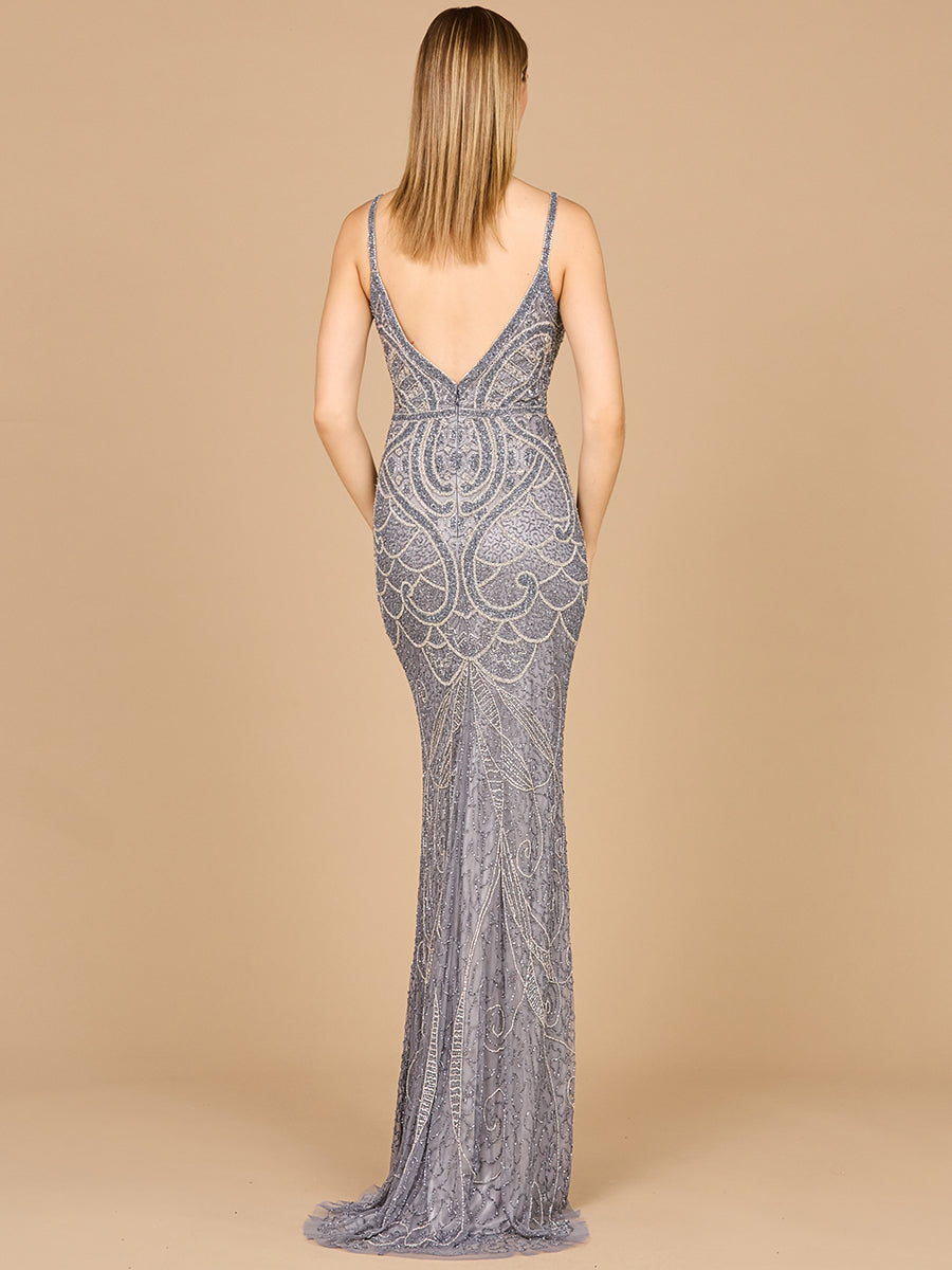 Prom Dresses Fitted Long Formal Beaded Evening Prom Dress Mid Grey