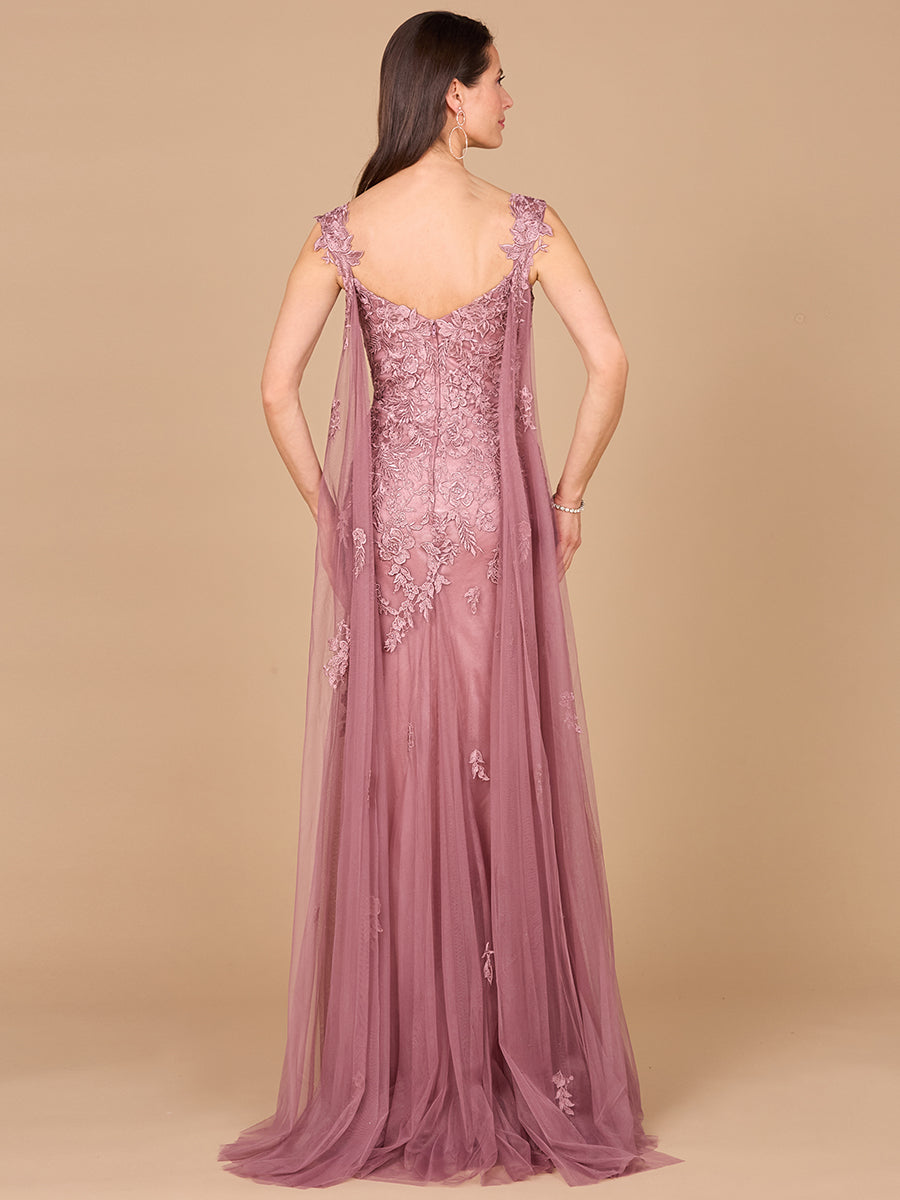 Formal Dresses Long formal Cape Sleeve Lace Dress Mink