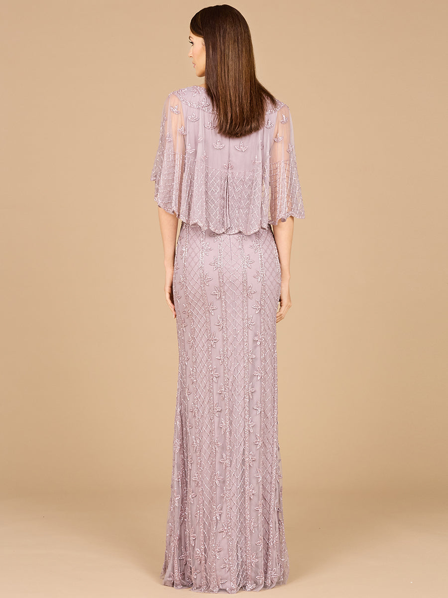 Formal Dresses Long Beaded Mermaid Cape Sleeve Evening Dress Lilac