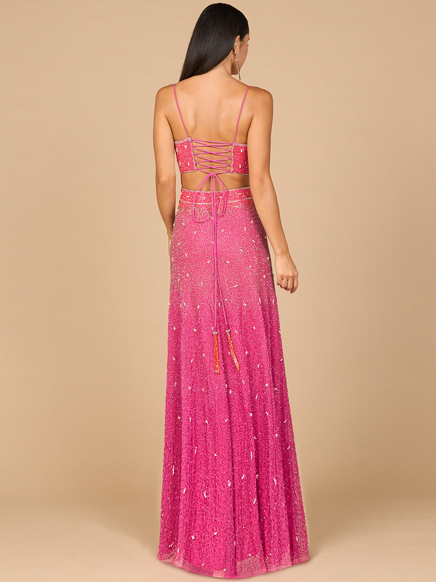 Prom Dresses Long Formal A Line Beaded Ombre Prom Dress Pink Ombre