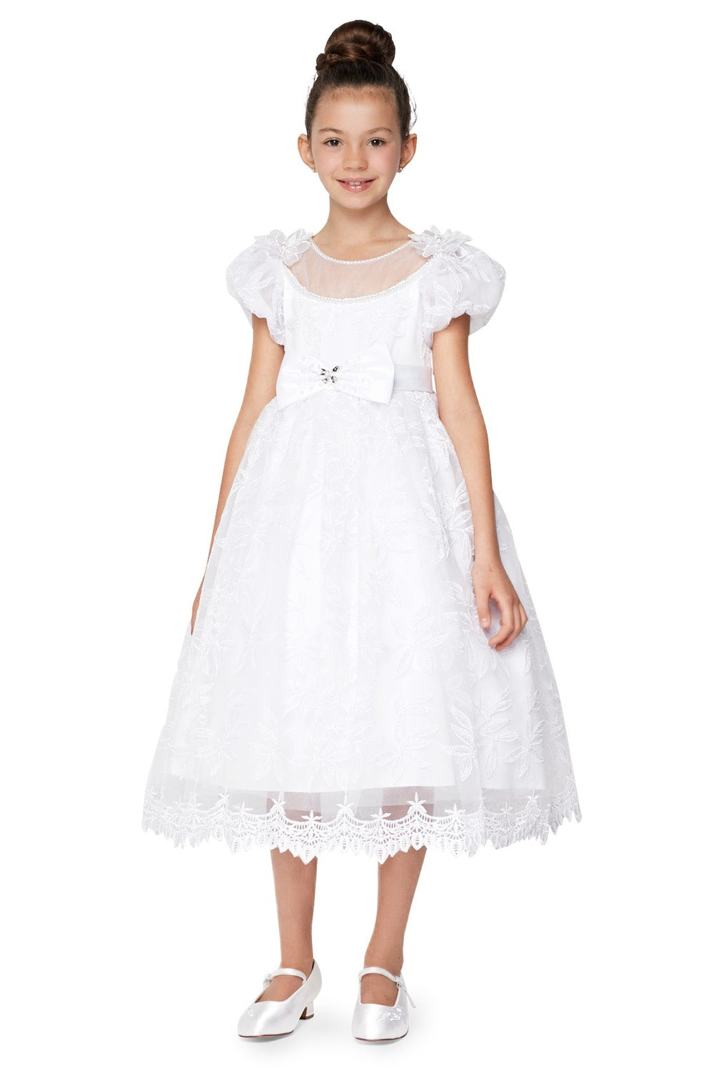Flower Girl Dresses Tea Length Floral Lace Flower Girl Dress White